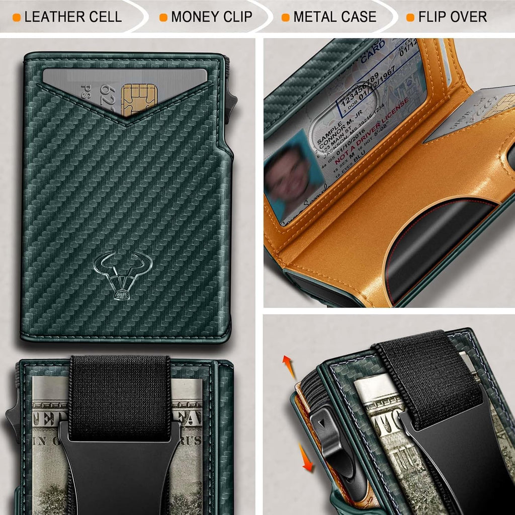 BULLIANT Men Wallet Gift Boxed,Slim Front Pocket Wallet Money Clip Card Holder 3.8"x2.7",Pop-up Access