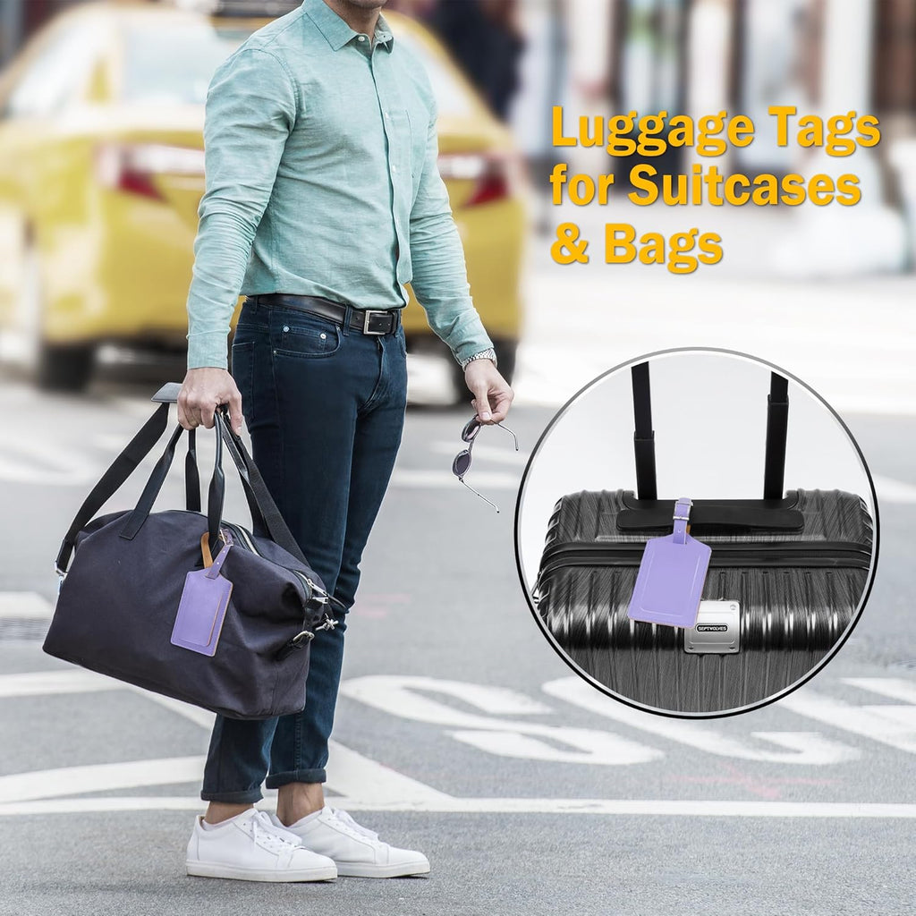 Travelambo Luggage Tags for Suitcases PU Leather Travel Tags Bag Tags Privacy Protection Travel Essentials