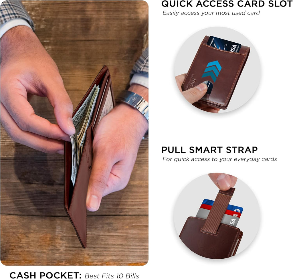 SERMAN BRANDS RFID Blocking Slim Bifold Genuine Leather Thin Minimalist Front Pocket Wallets for Men Billfold Wallet Men Gift