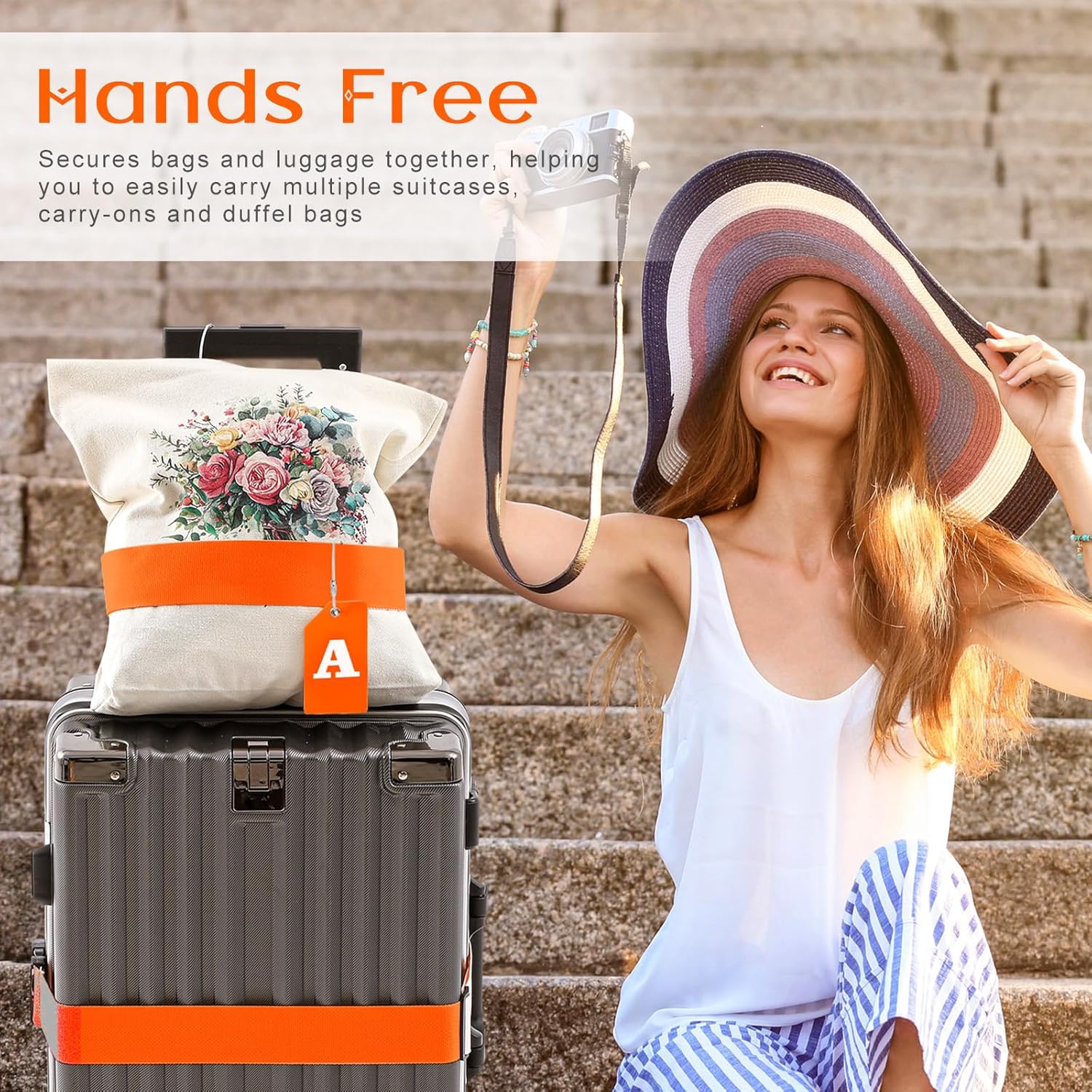 Weewooday 8 Pcs Luggage Straps Suitcase Tags Set for TSA Approved, 4 Travel Adjustable Suitcase Belt, 4 Silicone Luggage Tags with Name ID Card Travel Accessories (Light Orange,A)