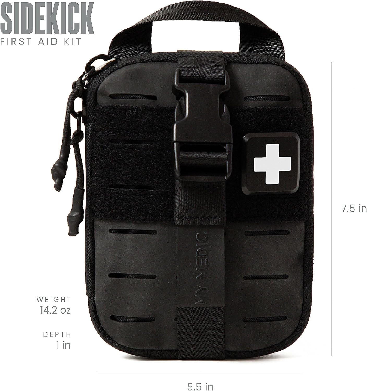 My Medic Sidekick - Camping Hiking and Backpacking First Aid Kit - 70 Items - HSA and FSA Eligible - Small Ifak Great for Travel or Motorcycle - Portable Emergency Kit – Black
