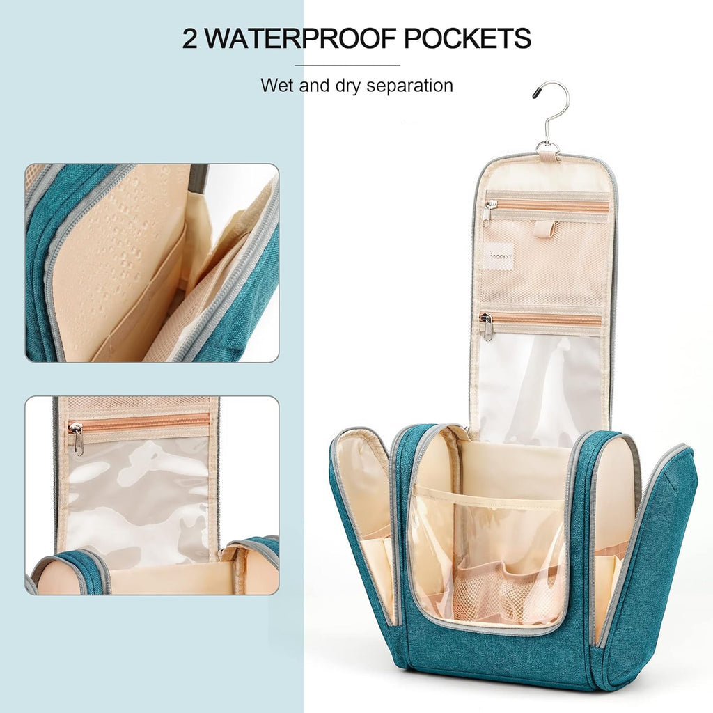 Extra Large Toiletry Bag for Women and Men, 6 Organizer Compartments, Holds Full Size Shampoo, with Hanging Hook Cosmetic Bag, Travel Makeup Bag, Bathroom Water-resistant Toiletries Bag, Blue