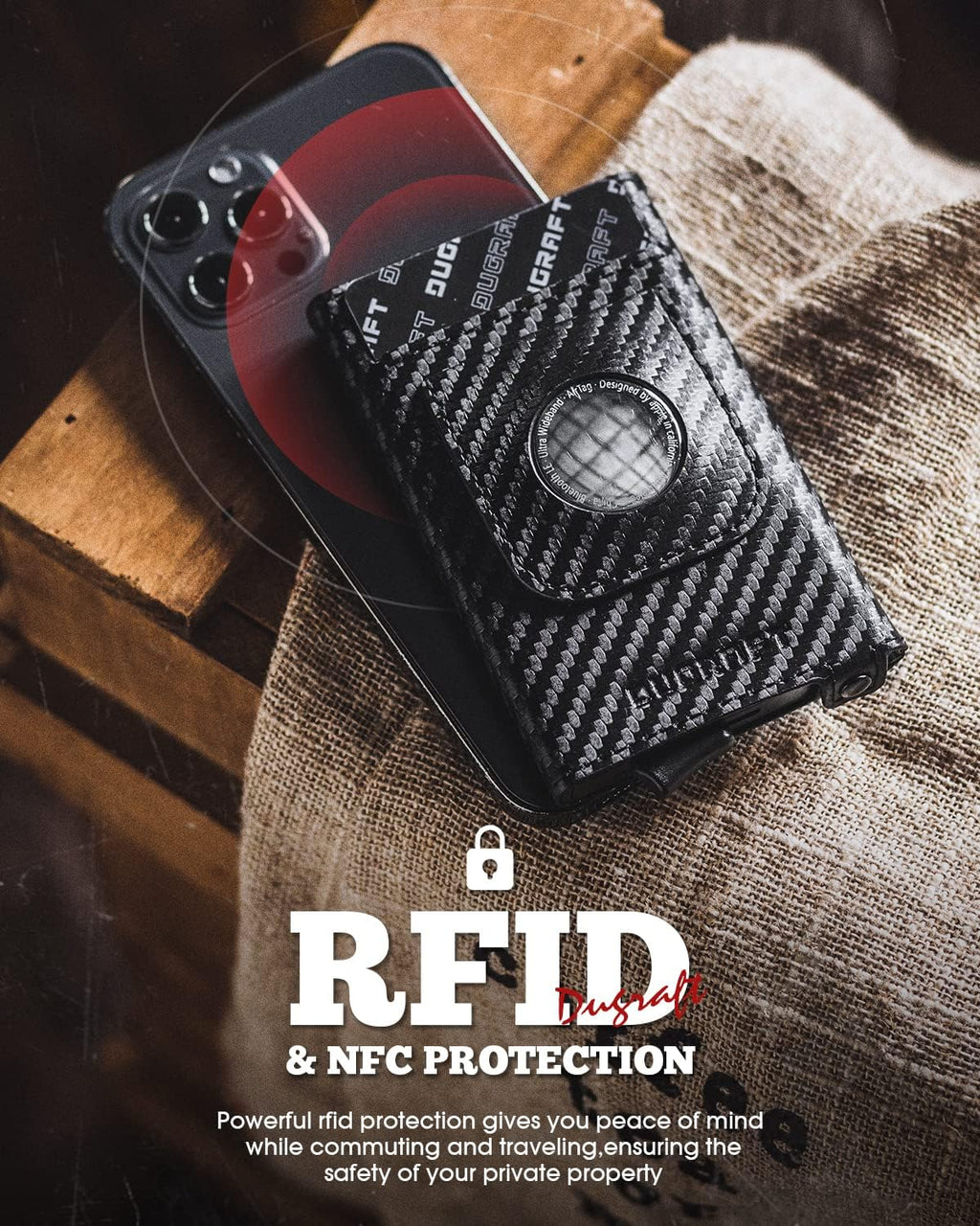 DUGRAFT Pop Up Wallet with AirTag Holder, RFID Blocking Air Tag Wallet with Money Clip Smart Credit Card Holder Wallet for Men(AirTag Not Included)