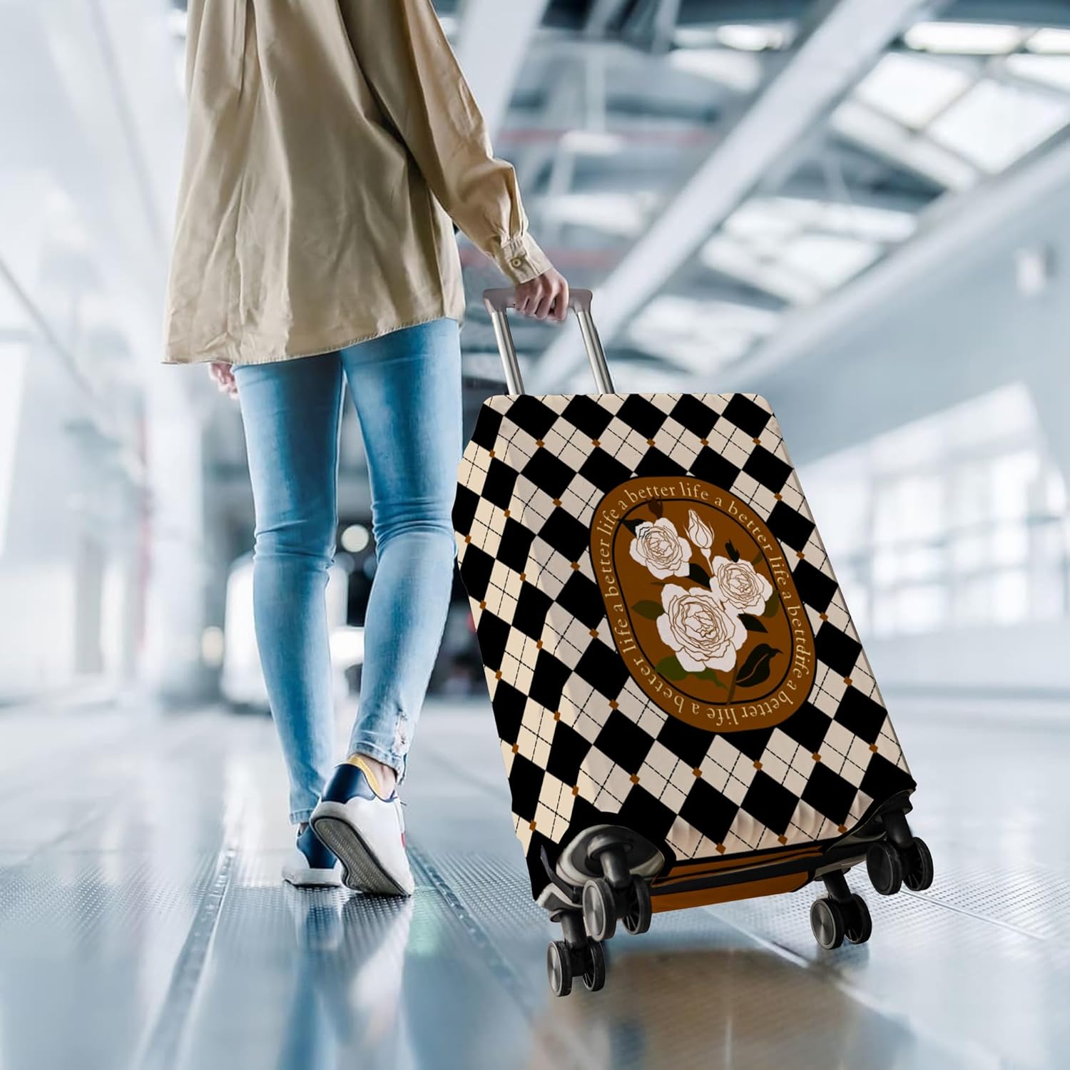 Travel Luggage Cover Suitcase Protector Fits 18-32 Inch Wheel Covers PatternedTravel Related Items Flower Luggage Protector Elastic XL