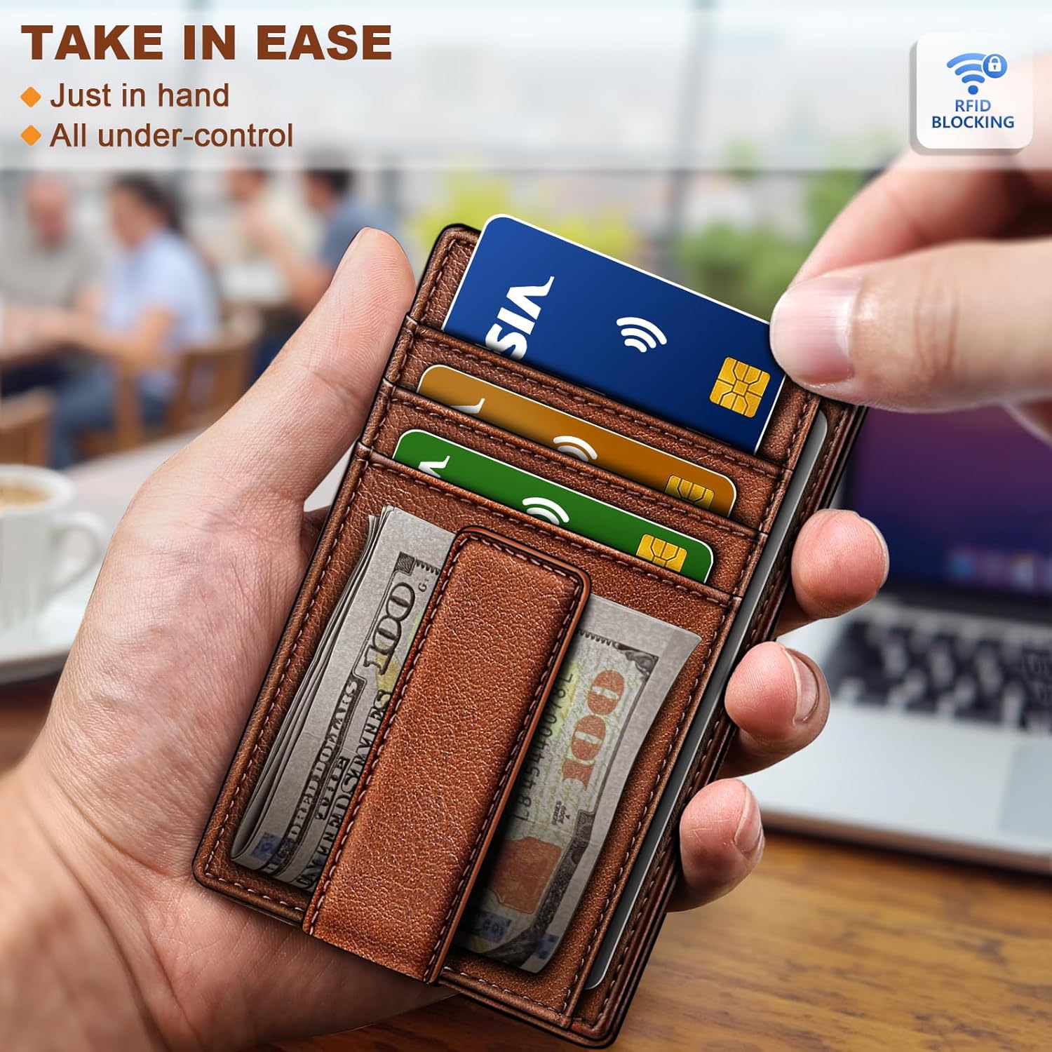 BULLIANT Men Wallet,Slim Leather Wallet Money Clip Card Hodler For Men Gift 8 Cards RFID Blocking