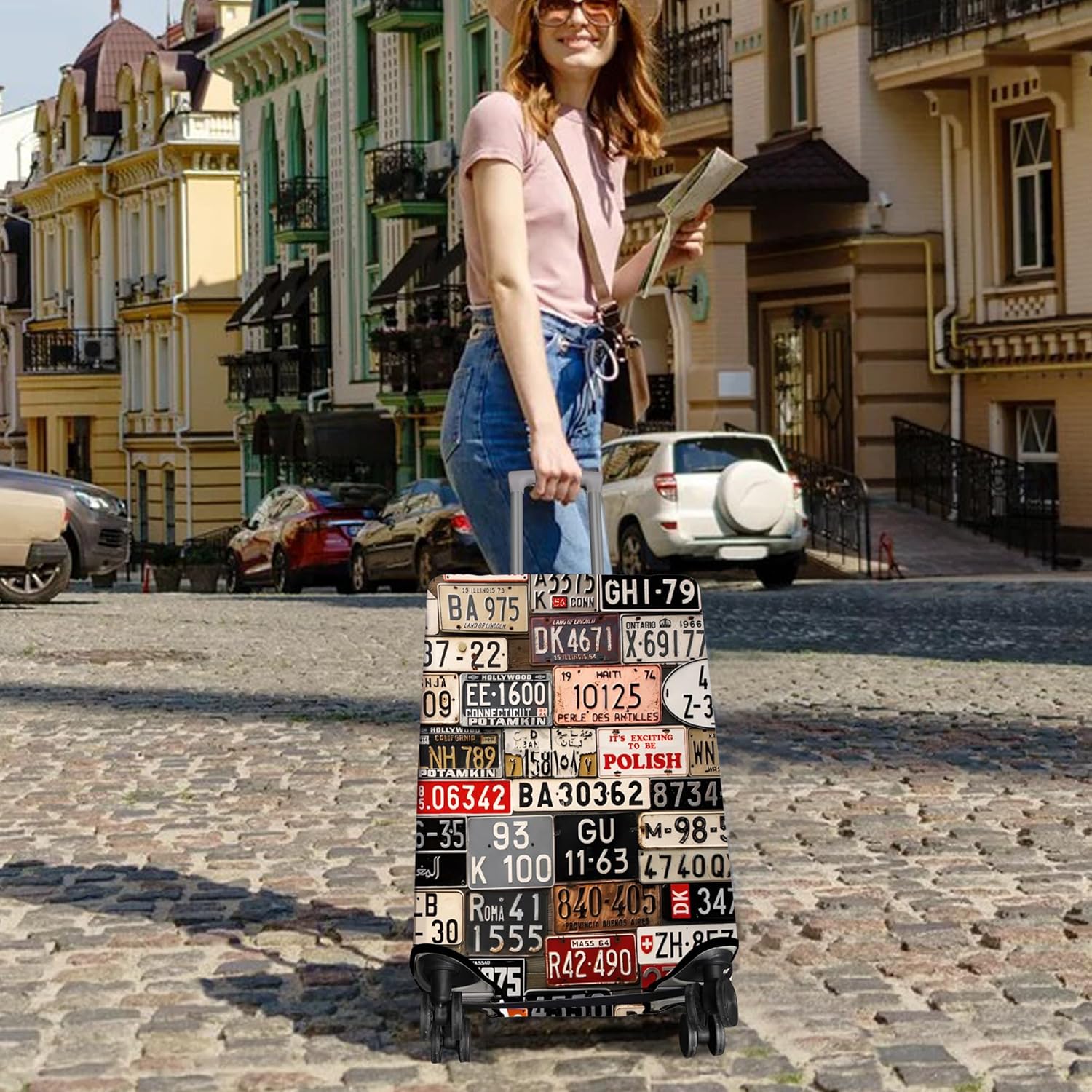 Travel Luggage Cover Suitcase Protector Fits 18-32 Inch Wheel Covers PatternedTravel Related Items Flower Luggage Protector Elastic L