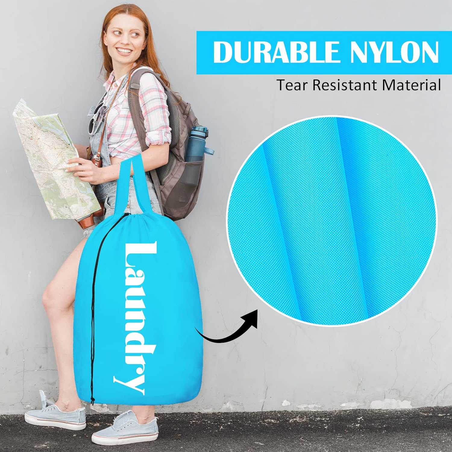 Sylfairy 2 Pack XL Laundry Bag with Strap,Heavy Duty Travel Laundry Bag,Rip-Stop Dirty Clothes Shoulder Bag with Drawstring,Easy Fit a Laundry Hamper or Basket Travel Essentials