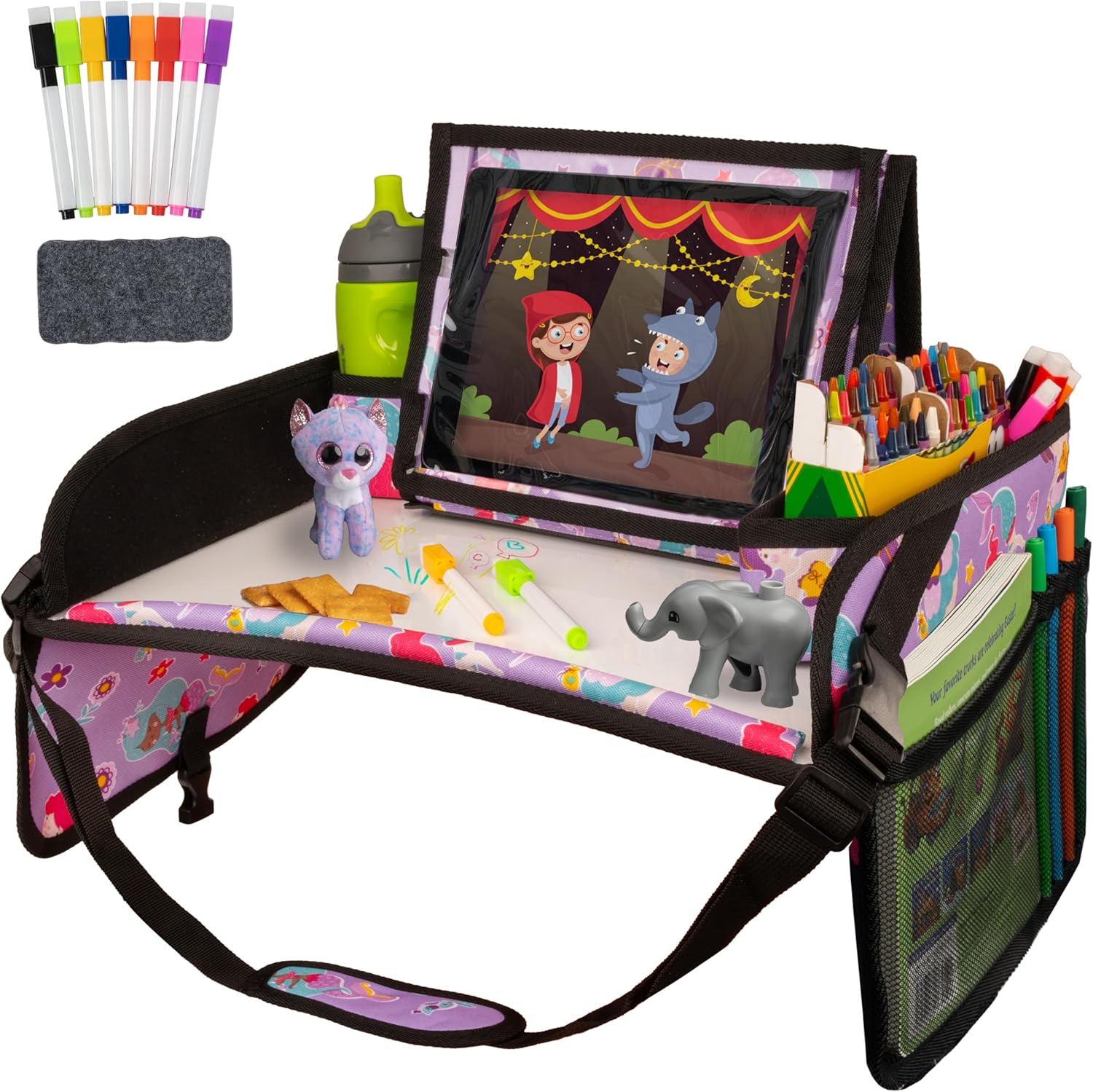 Lusso Gear Kids Travel Tray for Car - Road Trip Essentials for Kids - Car Seat Tray for Toddlers & Kids - for Airplane, Kids Travel Desk, Road Trip Activities (Mermaids)