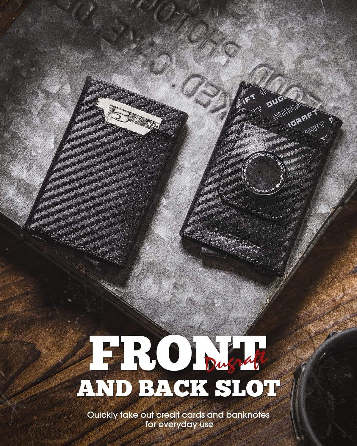 DUGRAFT Pop Up Wallet with AirTag Holder, RFID Blocking Air Tag Wallet with Money Clip Smart Credit Card Holder Wallet for Men(AirTag Not Included)