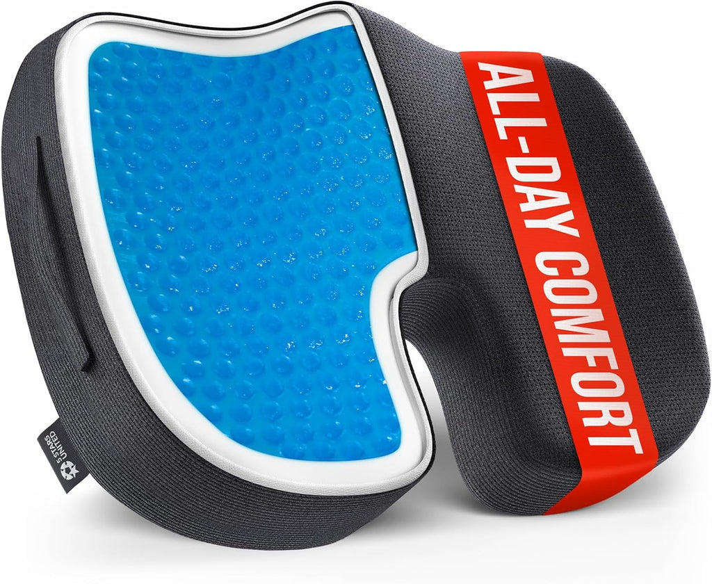 5 STARS UNITED Seat Cushion for Tailbone Pain Relief – Memory Foam Cushion for Coccyx, Hemorrhoid, Sciatica & Post-Surgery Recovery – Wheelchair, Car, Desk, Gaming & Office Chairs, Arctic Black