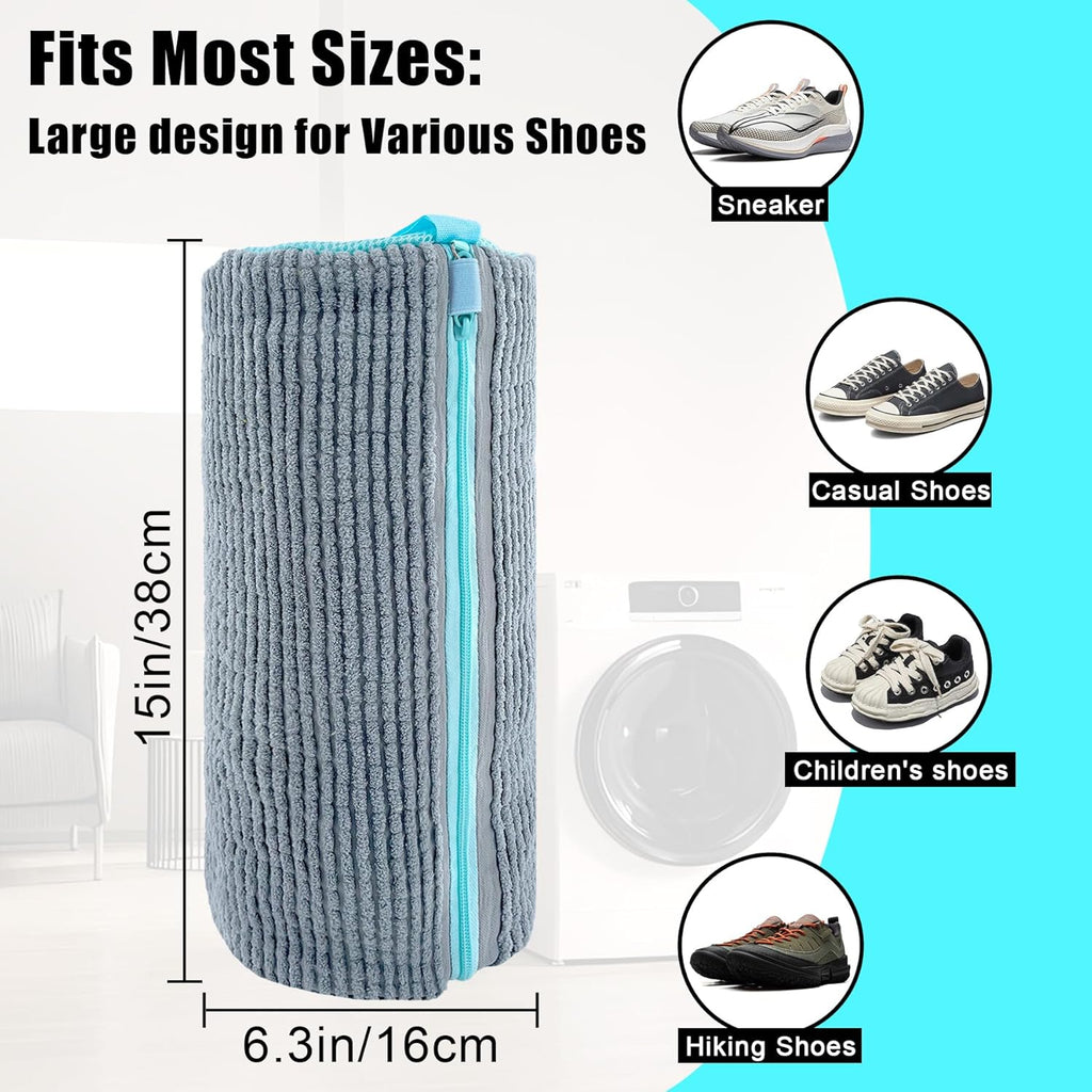 XXL Shoe Washing Machine Bag - 2-Pack Reusable Shoe Cleaning Bags, 360° Deep Clean for Tennis Shoes, Sneakers and Slippers, Includes 2 Shoe Storage Dust Bags (Gray)
