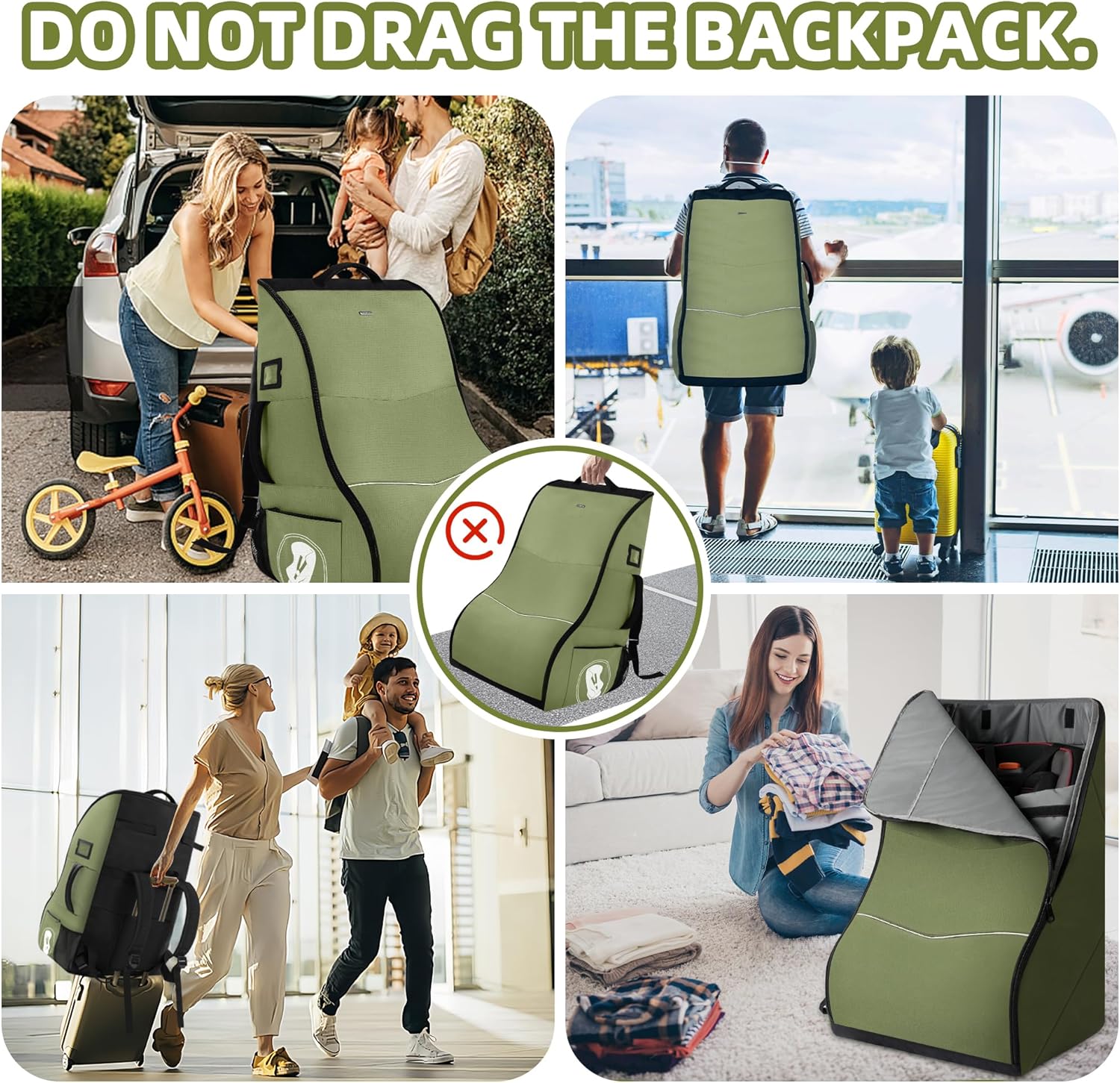 Padded Car Seat Travel Bag for Airplane – Waterproof Heavy Duty Carseat Backpack for Airport – Fits Infant, Convertible & Booster Seats – Airline Approved Travel Car Seat Cover