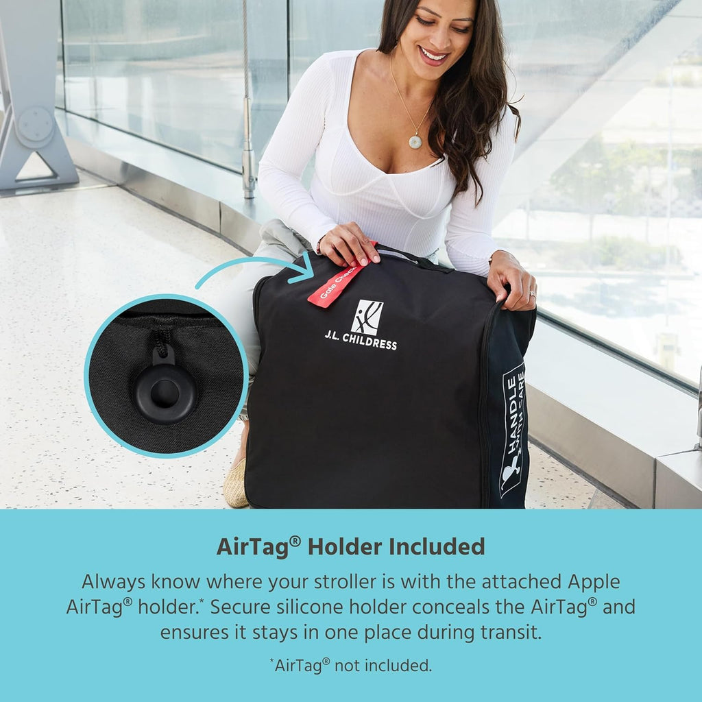 J.L. Childress Compact Travel Stroller Bag for Airplane - Fits Most Compact-Fold Single Baby Strollers, Compatible with UPPAbaby MINU, GB Pockit, Nuna TRVL & More, AirTag Compatible - Black