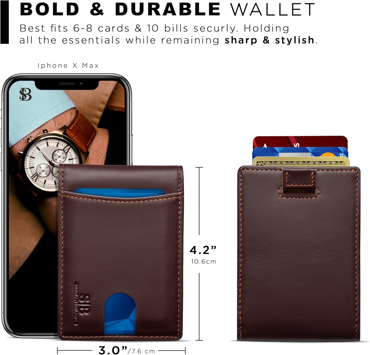 SERMAN BRANDS RFID Blocking Slim Bifold Genuine Leather Thin Minimalist Front Pocket Wallets for Men Billfold Wallet Men Gift