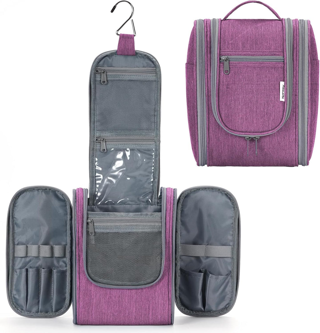Narwey Small Hanging Toiletry Bag Women Travel Makeup Bag Organizer Toiletries Bag for Travel Size Essentials Accessories Cosmetics (Medium, Dark Purple)