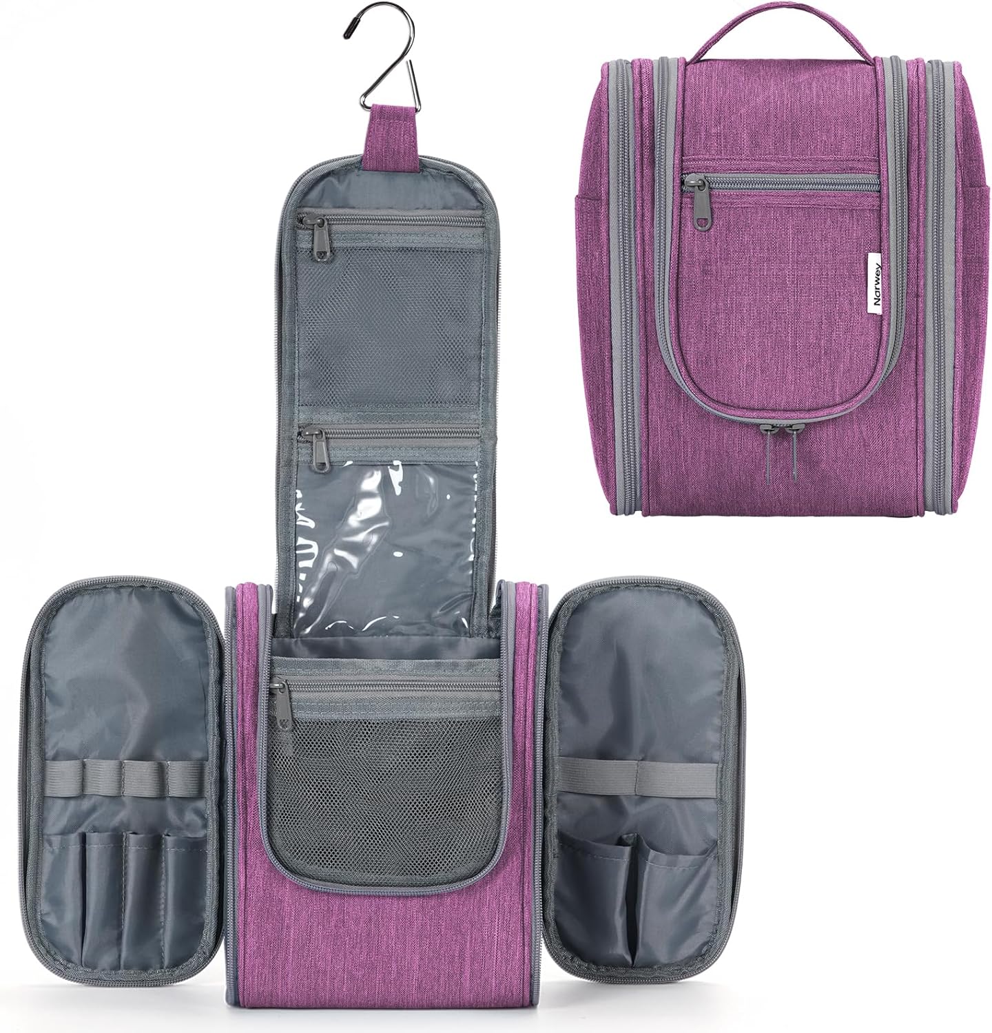 Narwey Small Hanging Toiletry Bag Women Travel Makeup Bag Organizer Toiletries Bag for Travel Size Essentials Accessories Cosmetics (Medium, Dark Purple)