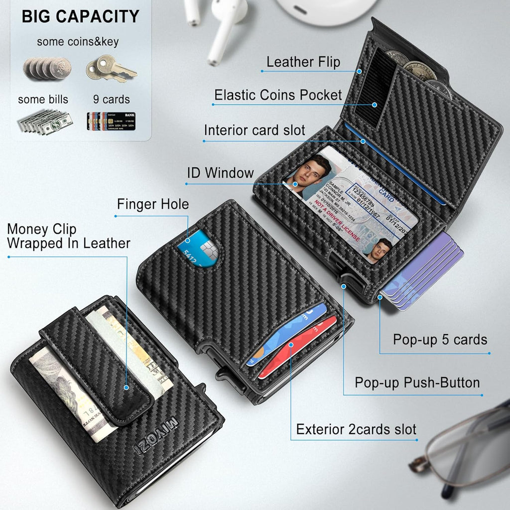 Men Wallet,with Money Clip Coins Pocket ID Window,Slim Front Pocket RFID Blocking Pop-up Card Holder 3.9"x 2.7", Gift Boxed