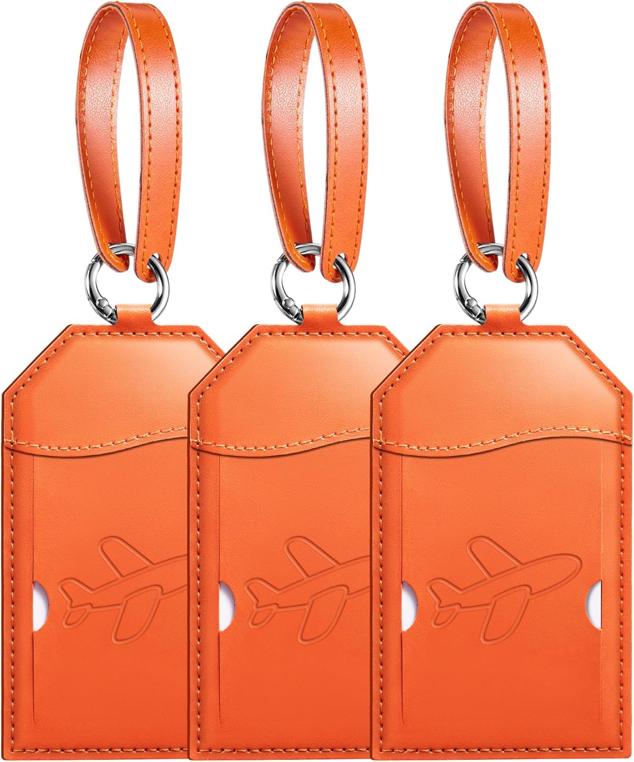 Mayski Luggage Tags for Suitcases 3 Pack Suitcase Bag Tags, TSA Approved, Metal Buckle, Bag Tags with Name ID Card Travel Essentials, Orange Airplane