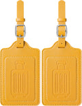 Teskyer Luggage Tags for Suitcases, TSA Approved with Privacy Protection Cover, Premium Faux Leather Bag Tags for Travel - 2 Pack, Yellow