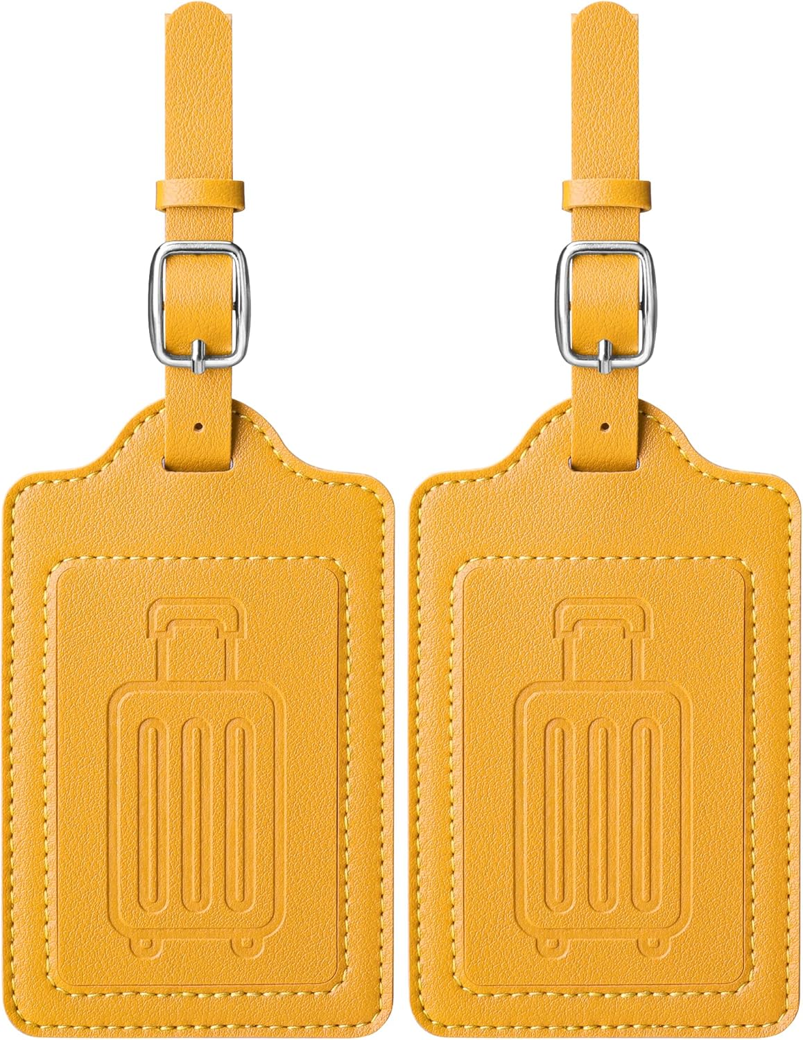 Teskyer Luggage Tags for Suitcases, TSA Approved with Privacy Protection Cover, Premium Faux Leather Bag Tags for Travel - 2 Pack, Yellow