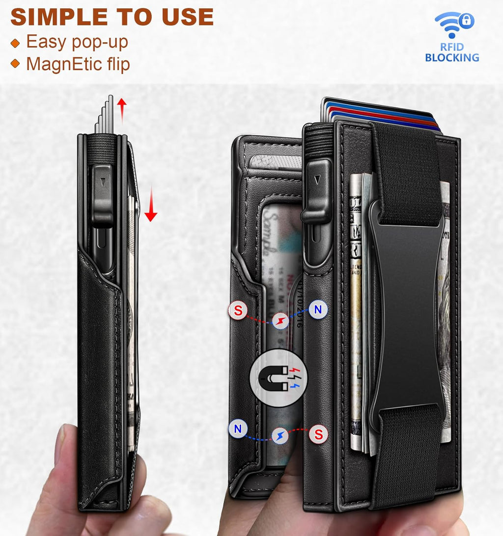 BULLIANT Men Wallet Gift Boxed,Slim Front Pocket Wallet Money Clip Card Holder 3.8"x2.7",Pop-up Access