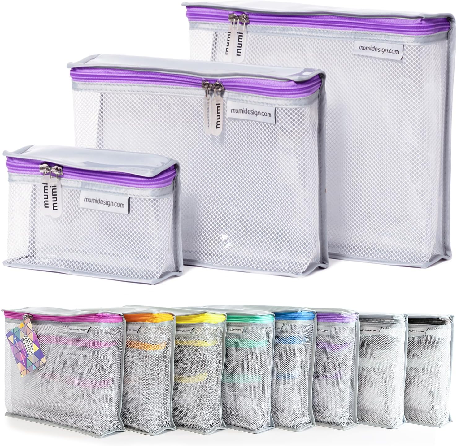 MUMI Travel Toiletry Bag Set of 3 – Clear TSA Approved Toiletry Bags for Women – Reusable Water-Resistant Makeup Organizer Pouches for Skincare, Cosmetics, Travel Accessories, Airport Packing - Purple