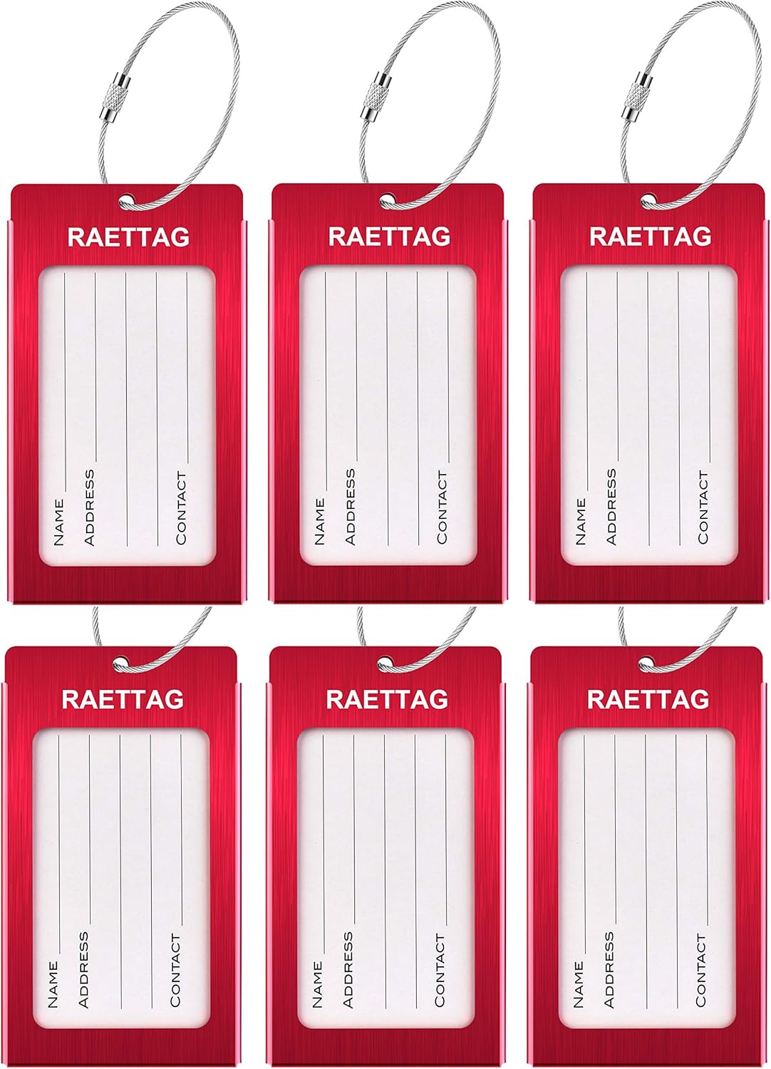 Luggage Tags Metal Suitcase Tags Travel Bag ID Identifier Luggage Tag (Red 6-Pack)