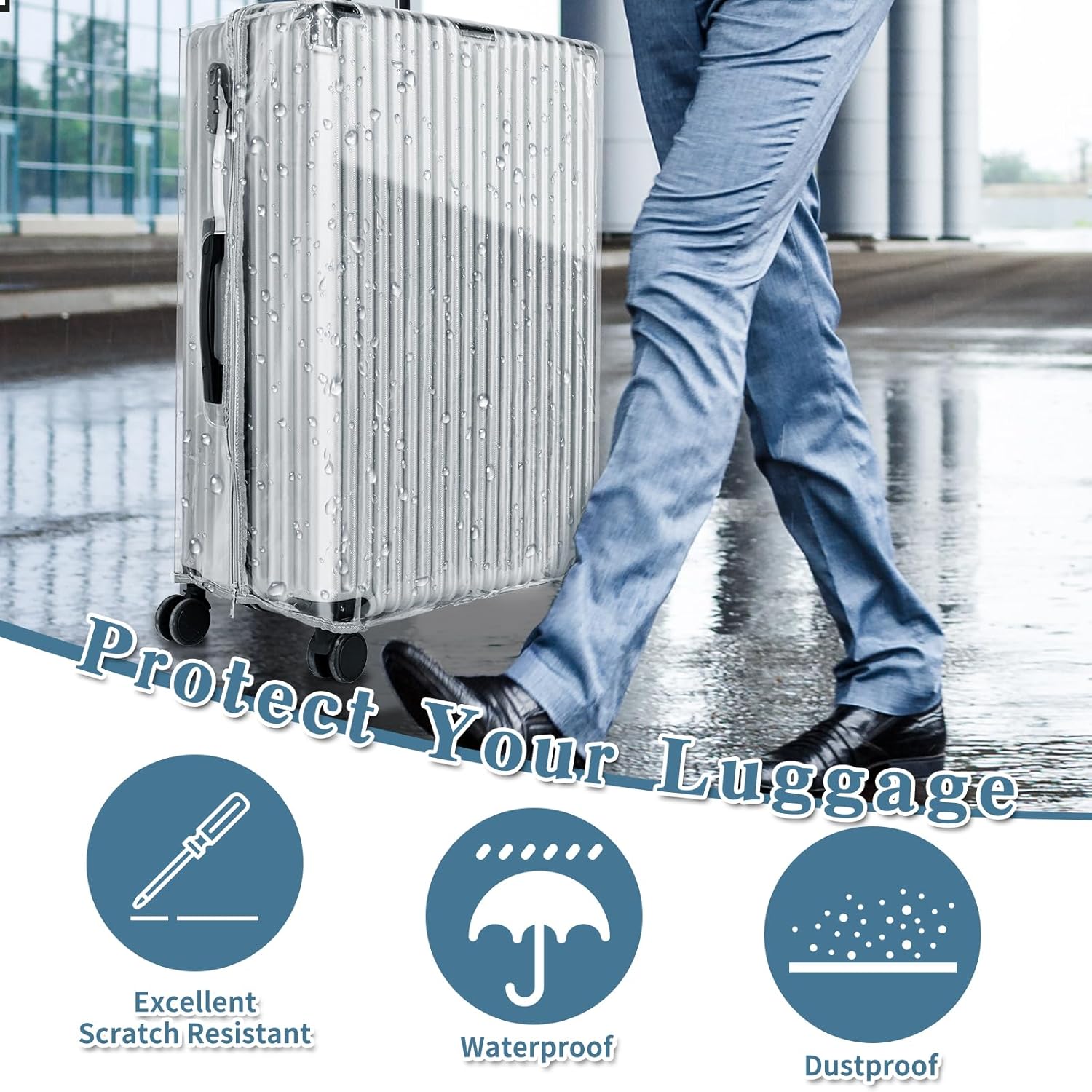 Yotako Upgraded Zippered Clear PVC Suitcase Cover, 24 Inch Luggage Covers for Suitcase Luggage Protector Cover 24''