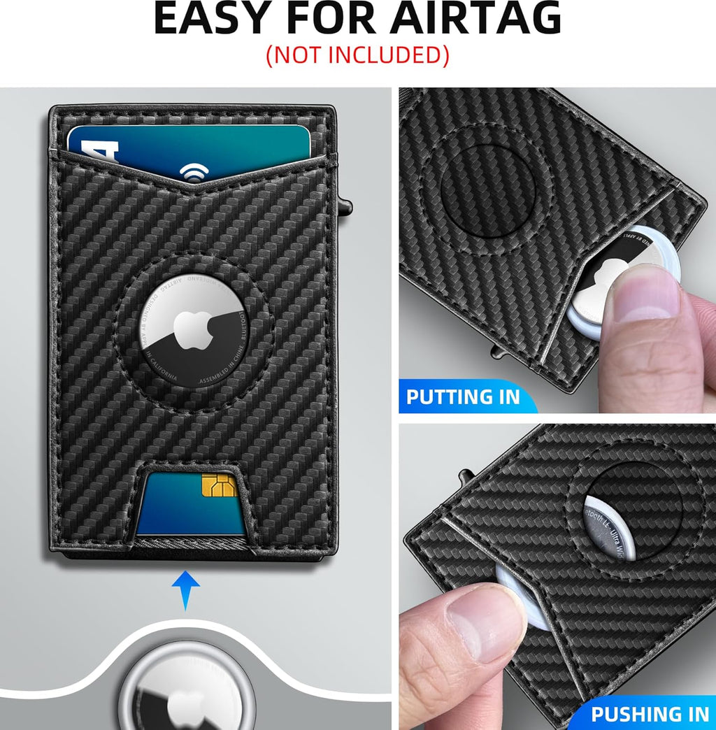 Airtag Wallet for Men,with Money Clip Gift Boxed,Slim Front Pocket Wallet RFID Blocking Metal Case Smart Pop-up Credit Card Holder in Magnetic Leather Flip
