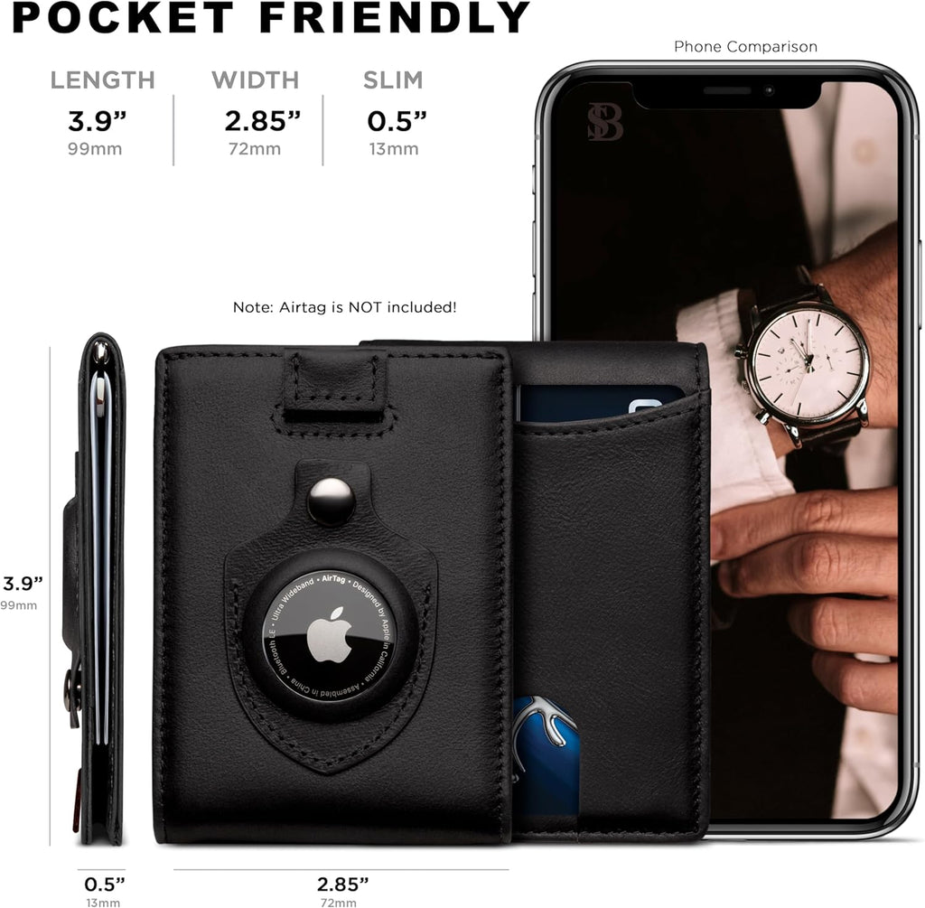 SERMAN BRANDS RFID Blocking Slim Bifold Genuine Leather Minimalist Front Pocket Wallets for Men with Money Clip Thin Mens