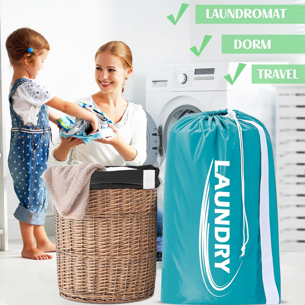 Sylfairy 2 Pack XL Laundry Bag with Strap,Heavy Duty Travel Laundry Bag,Rip-Stop Dirty Clothes Shoulder Bag with Drawstring,Easy Fit a Laundry Hamper or Basket Travel Essentials
