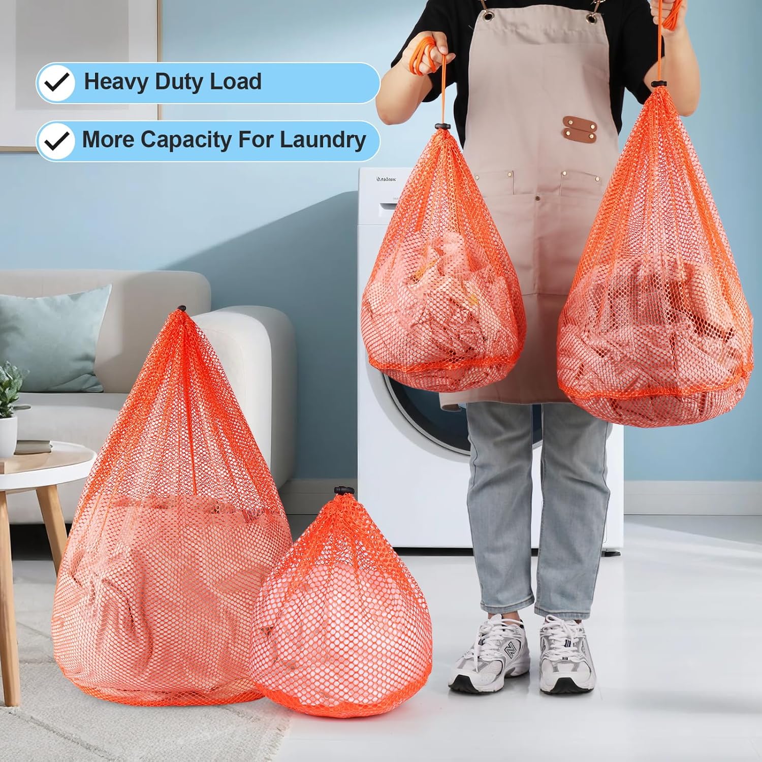 4Pcs Mesh Laundry Bags Washing Machine Mesh Wash Bags for Clothes,Underwear,Lingerie, Bed Linen with Drawstring Closure Sturdy(4 Size, Orange)