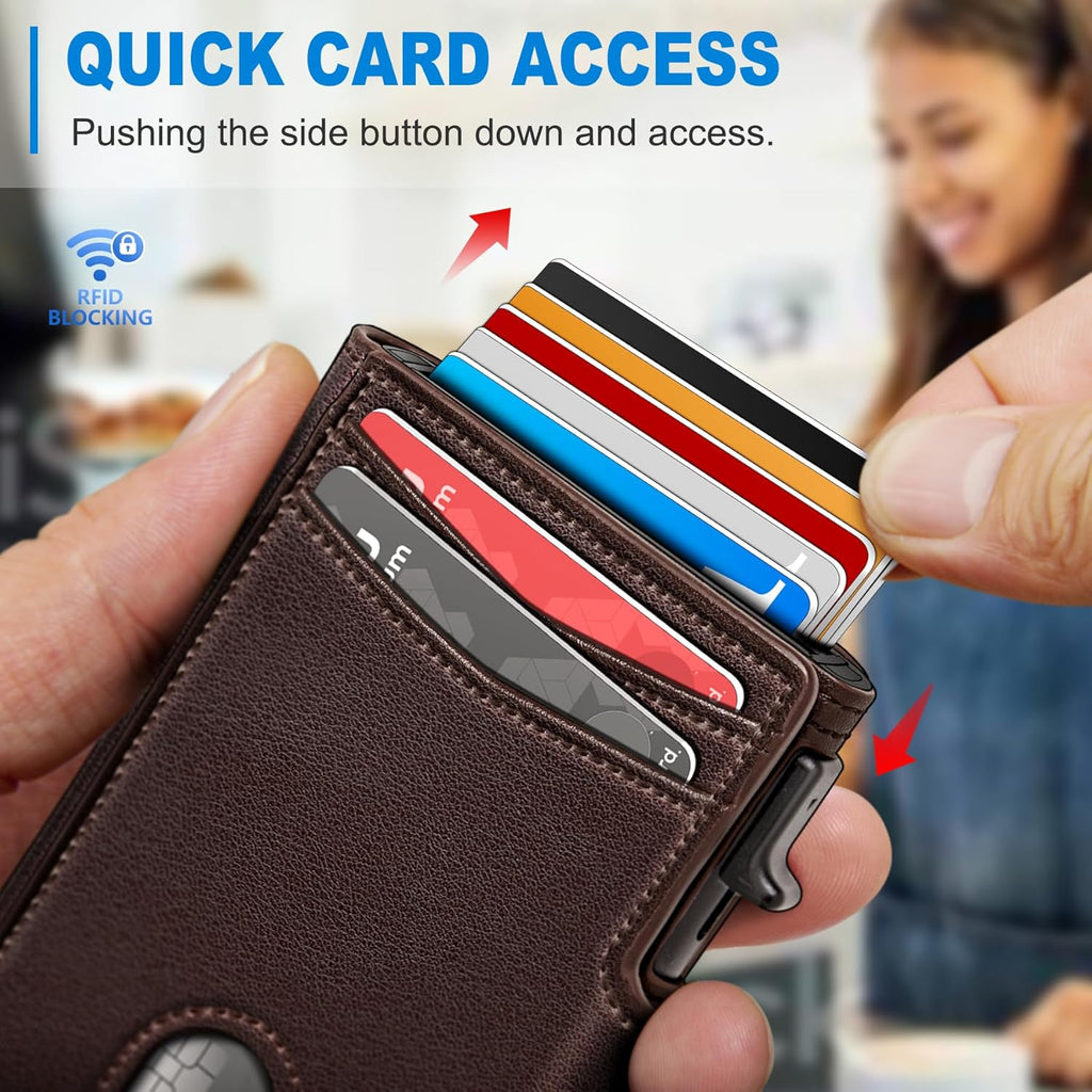 Men Wallet,with Money Clip Coins Pocket ID Window,Slim Front Pocket RFID Blocking Pop-up Card Holder 3.9"x 2.7", Gift Boxed