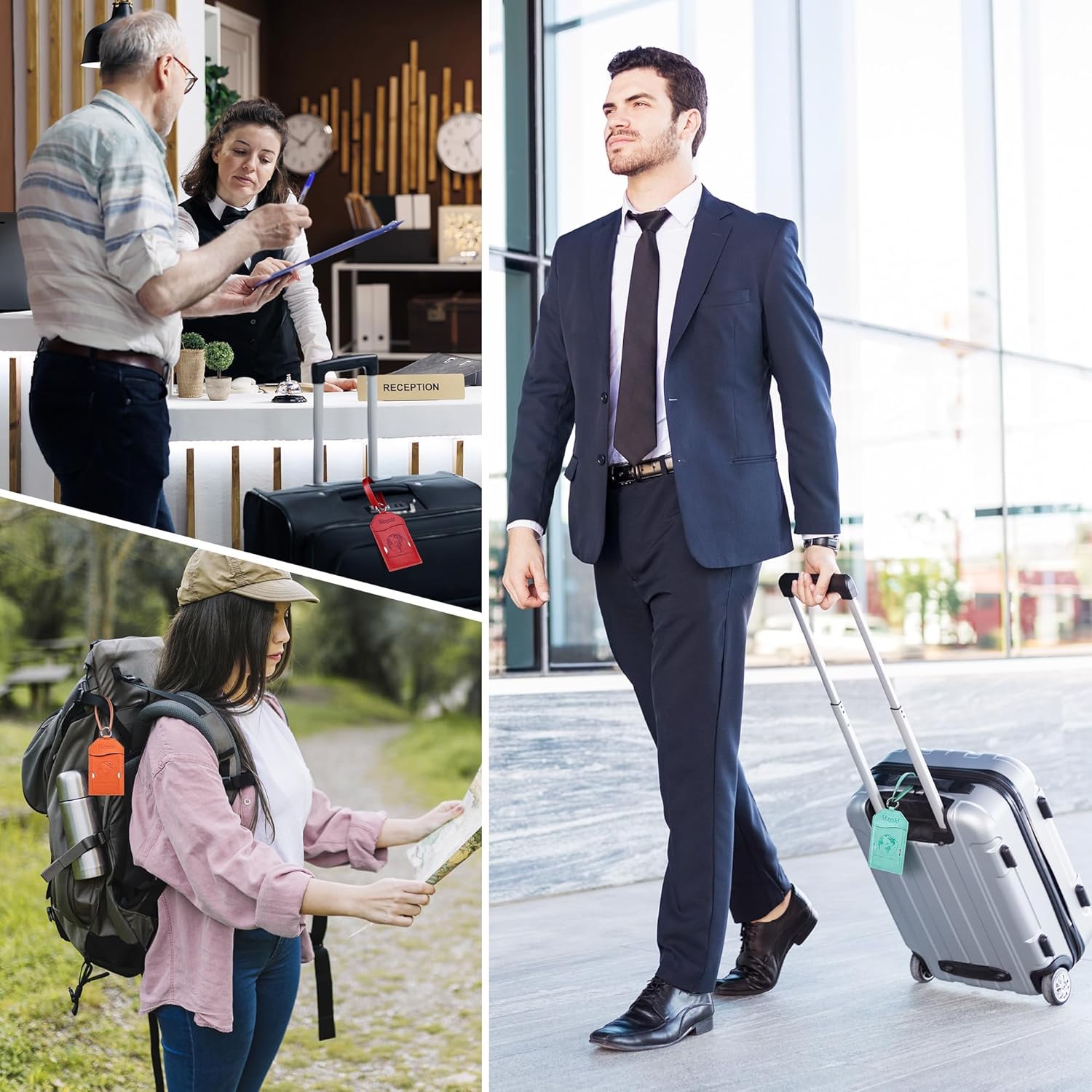 Mayski Luggage Tags for Suitcases 3 Pack Suitcase Bag Tags, TSA Approved, Metal Buckle, Bag Tags with Name ID Card Travel Essentials, Cyan Global