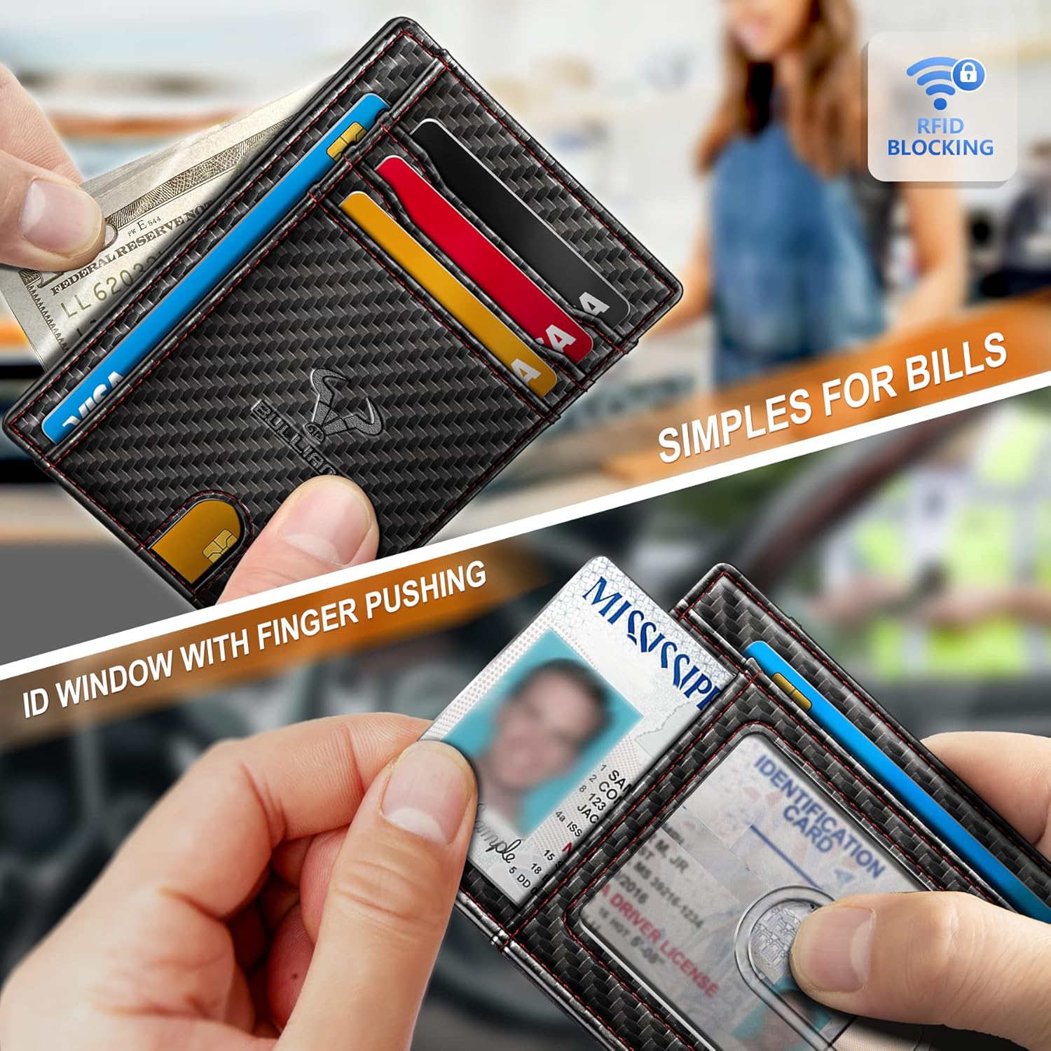 BULLIANT Slim Wallet, Skinny Minimal Thin Front Pocket Wallet Card Holder For Men 7Cards 3.15"x4.5",Gift-Boxed