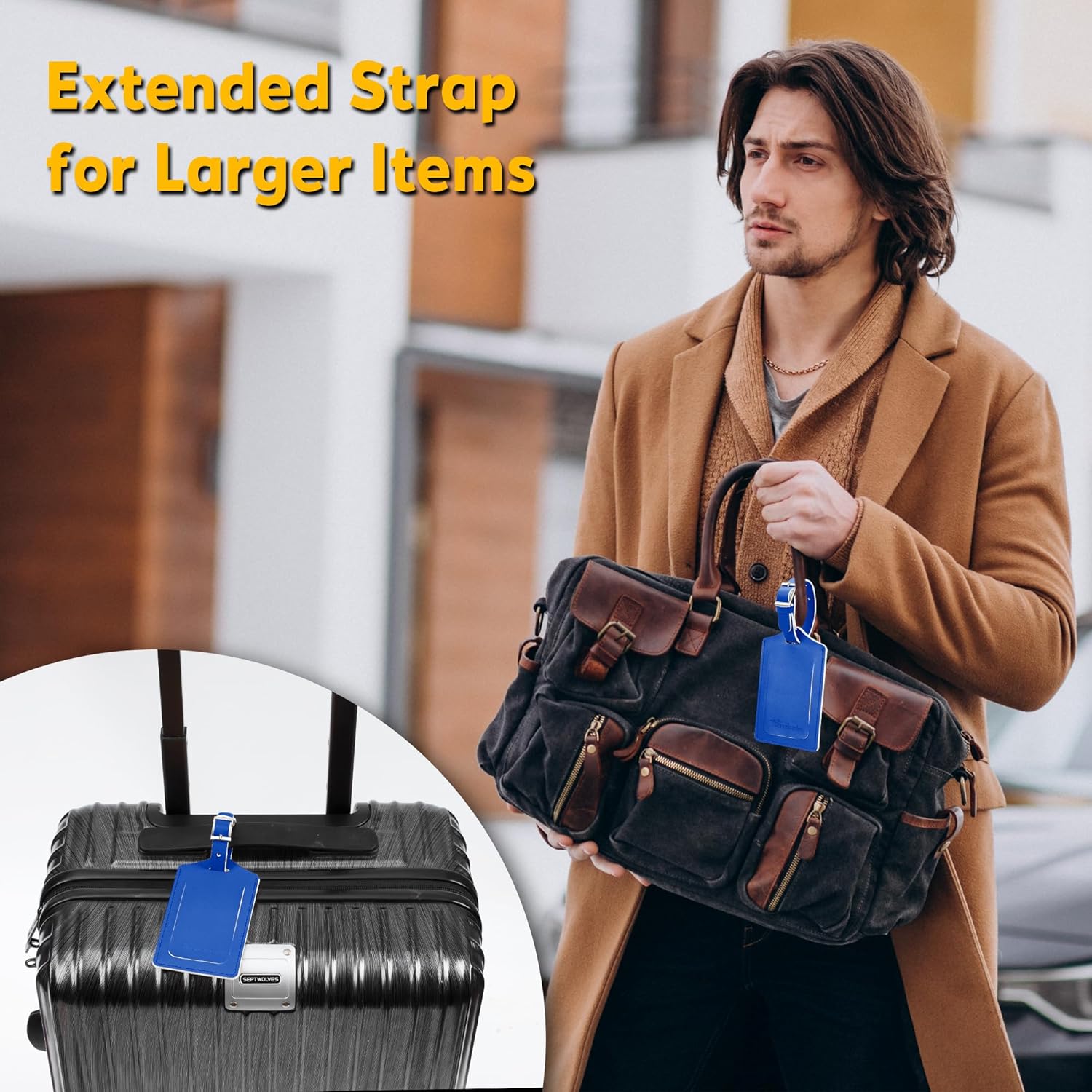 Travelambo Luggage Tags for Suitcases PU Leather Travel Tags Bag Tags Privacy Protection Travel Essentials