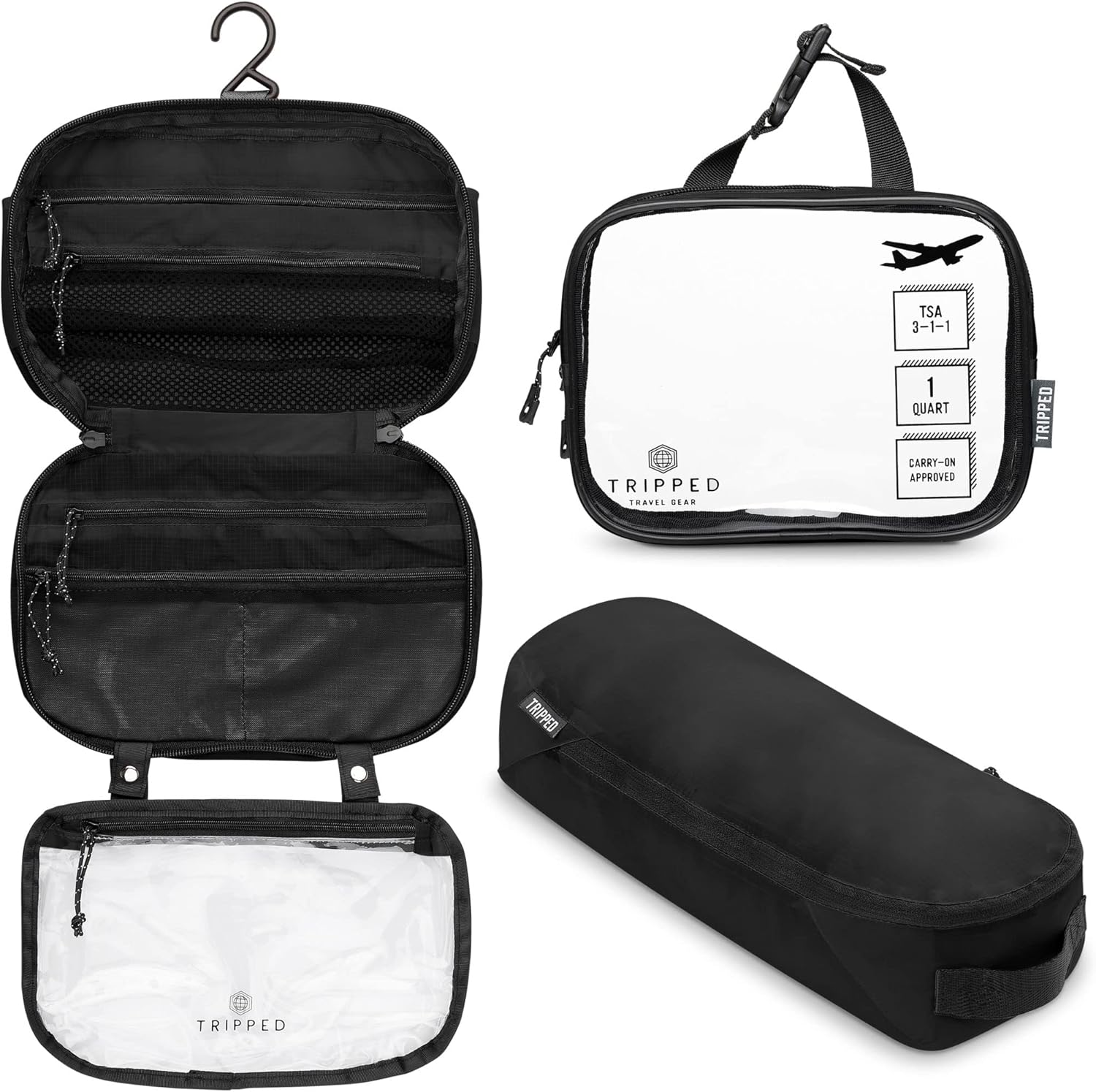 Toiletry Bag Kit Set: Hanging Travel Toiletry Bag + 311 TSA Cosmetic Liquid Bag + Ultralight Accessory Organizer Pouch