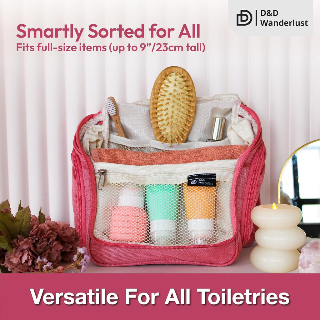 D&D Hanging Travel Toiletry Bag for Men and Women – Large Cosmetics, Makeup and Toiletries Organizer Kit with 10 Compartments, YKK Zippers, XXL Metal Swivel Hook, Water-Resistant Nylon