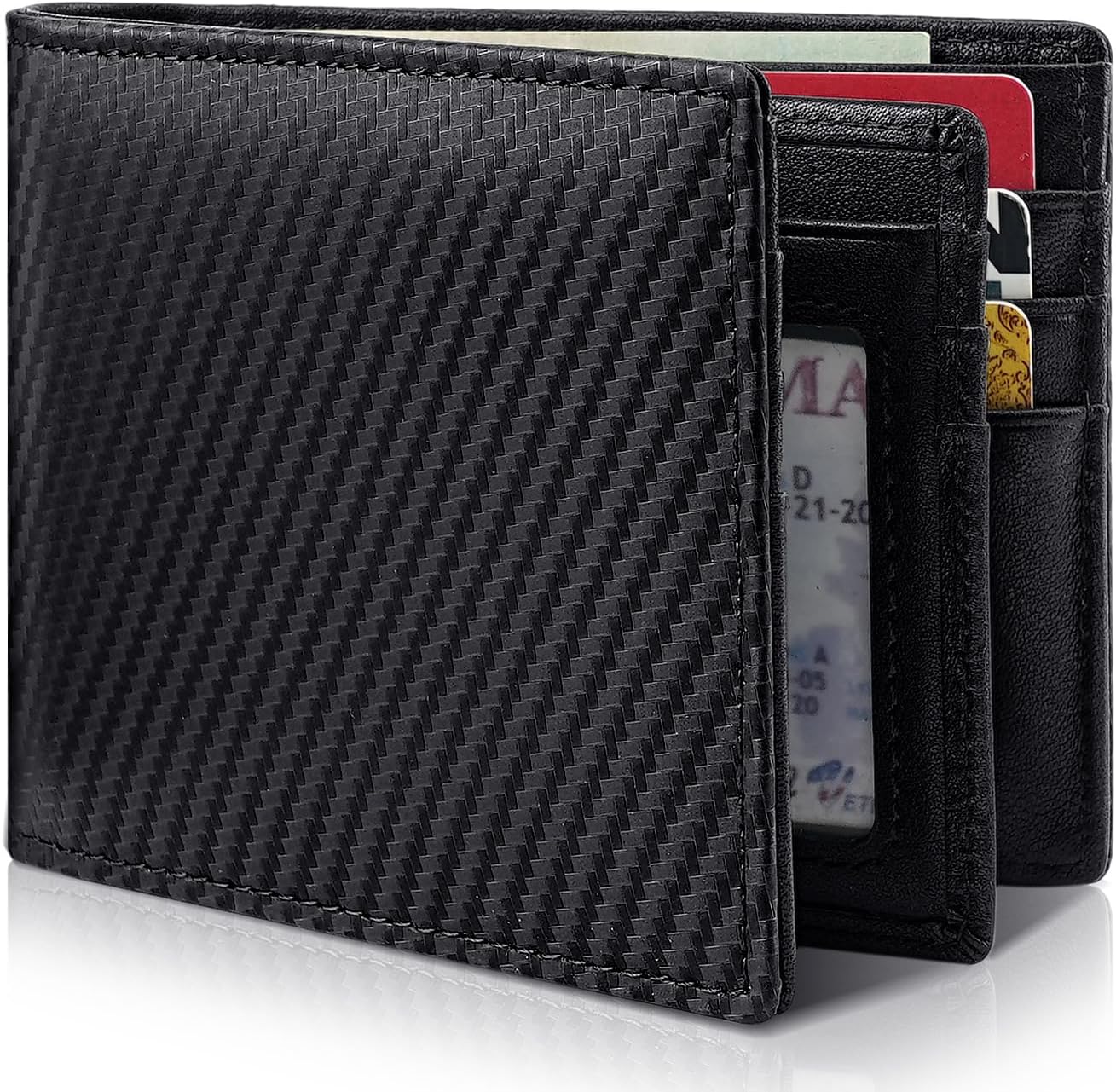 Mens Wallet Genuine Leather Bifold RFID Blocking Wallet for Men with 1 ID Window 13 Card Holders 2 cash pockets 1 Gift Box