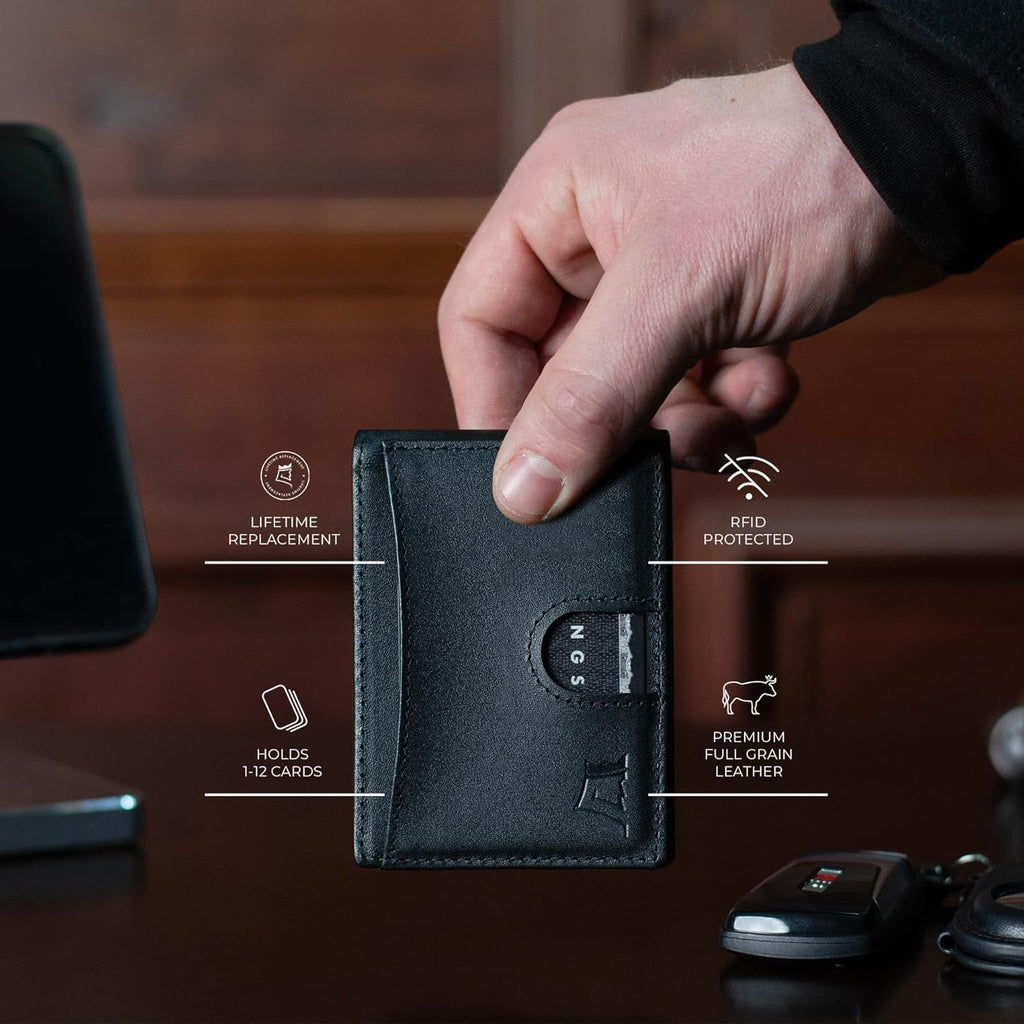 Kings Loot Custom Wallet for Men | Engraved Leather Slim Wallet with Money Clip | Personalized RFID Blocking Design | Minimalist & Stylish Wallets (Black)