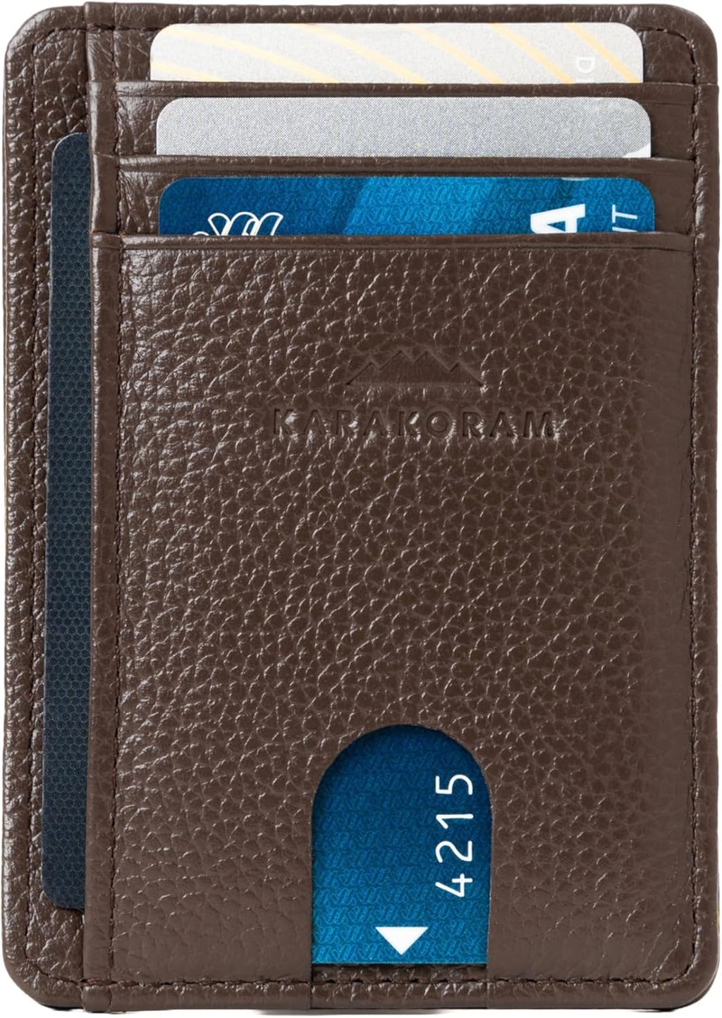 KARAKORAM Vertical Handcrafted Premium Leather Front Pocket Credit Card Holder with RIFD Protection | Artisan Made Slim Leather Wallet | Finger Glide Slots for Cards and ID (Wildwood Espresso)