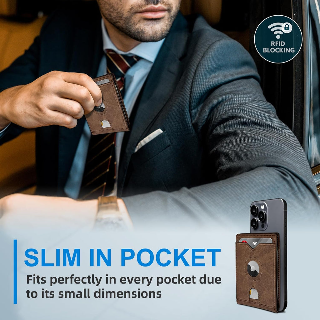 Airtag Wallet for Men,with Cash Pocket 2 ID Window 13 Cards,Slim Leather Wallet Front Pocket Card Holder RFID Blocking with Gift Box