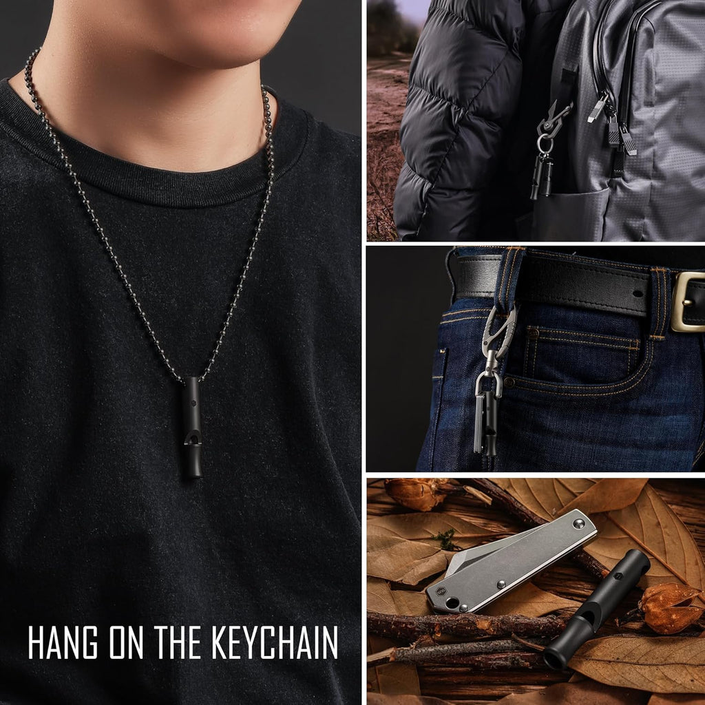 KeyUnity Titanium Emergency Whistle with Metal Lanyard, 120dB+, One-Piece Outdoor Survival Whistle, Ultra-Light, Rustproof