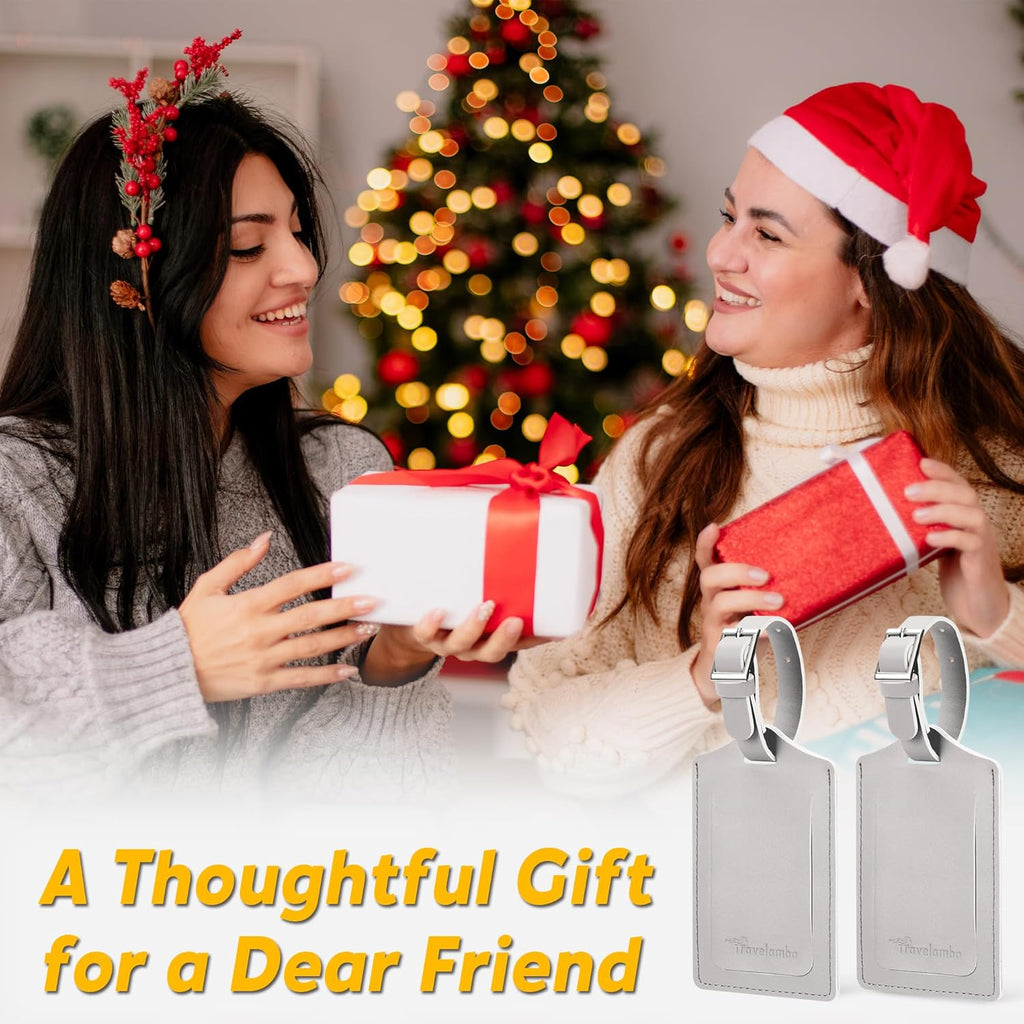 Travelambo Luggage Tags for Suitcases PU Leather Travel Tags Bag Tags Privacy Protection Travel Essentials