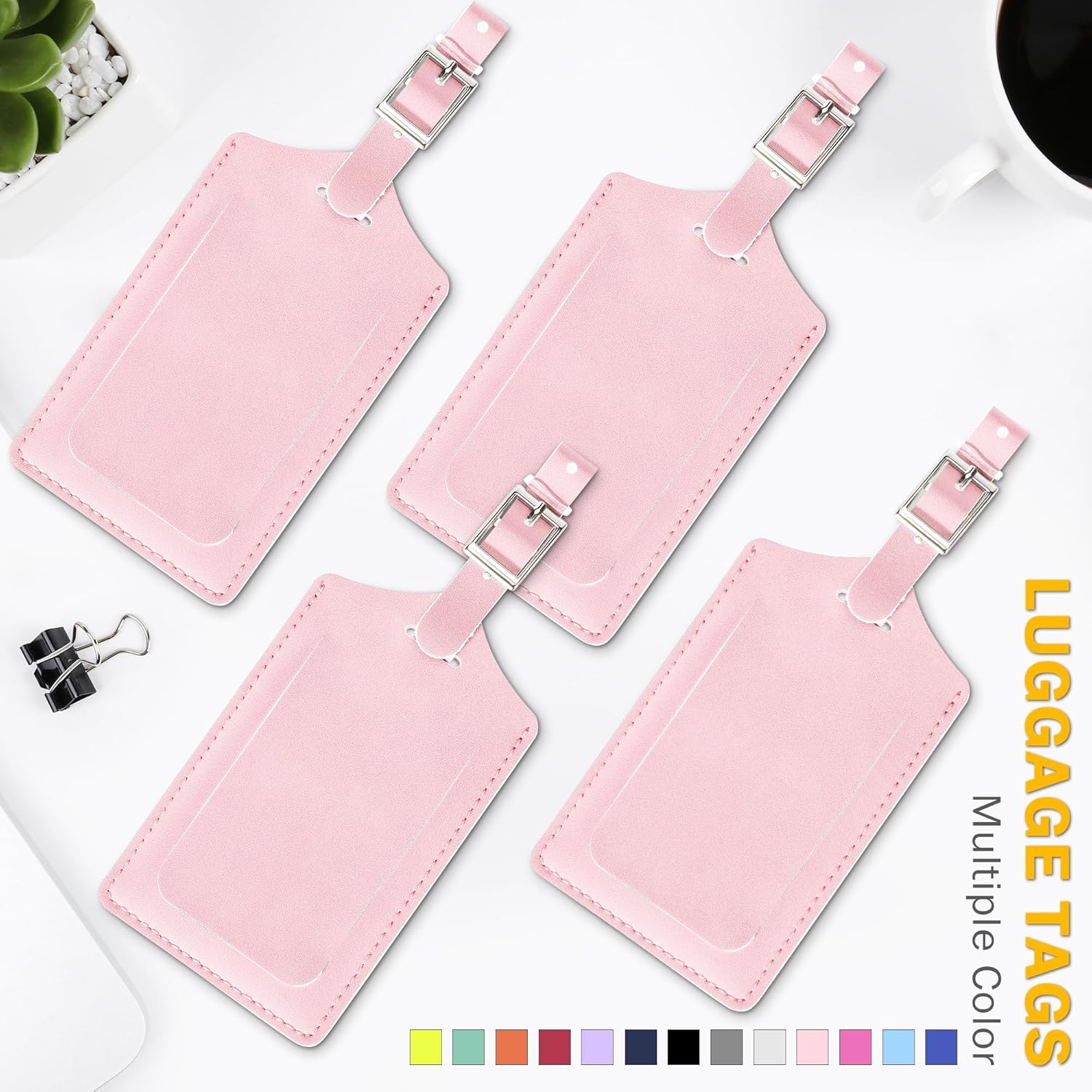 Travelambo Luggage Tags for Suitcases PU Leather Travel Tags Bag Tags Privacy Protection Travel Essentials