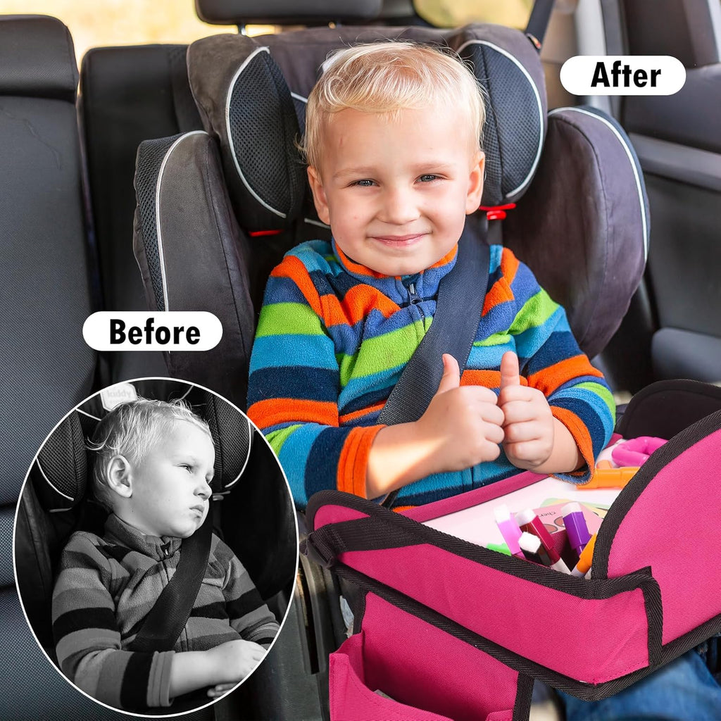 Kids Travel Tray, Travel Tray For Kids Car Seat, Toddler Road Trip Essentials With Drawing Kit, Carseat Tray For Kids Travel, Travel Activities Road Trip Must Haves For Kids (Pink-2PCS)
