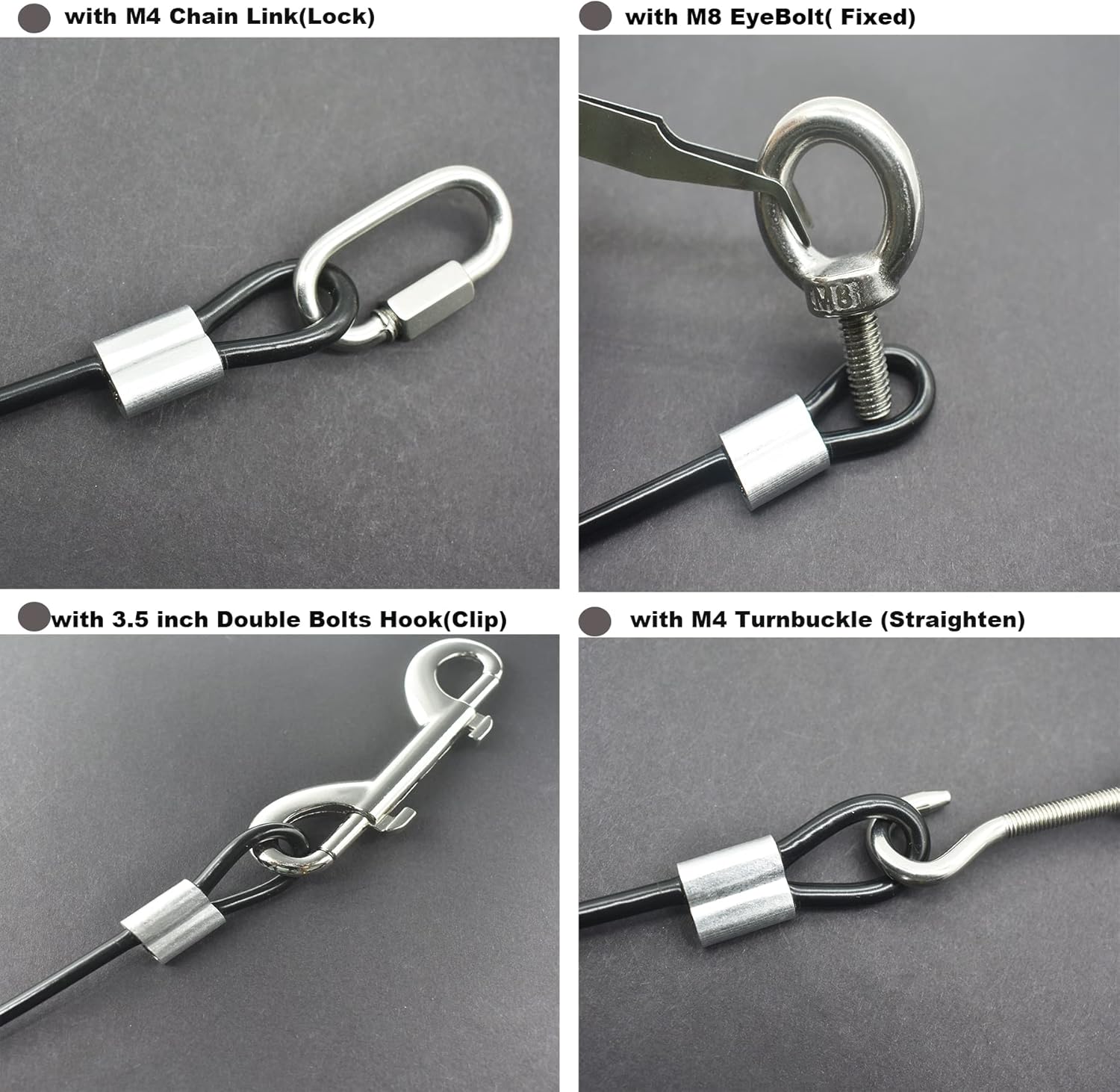 10 pcs 2mm Wire 12 inch Vinyl Coated Stainless Steel Cable with Loops Short Wire Rope Lanyard Lock Security Chain Link for Outdoor Gates,Black(2mm x 12inch)