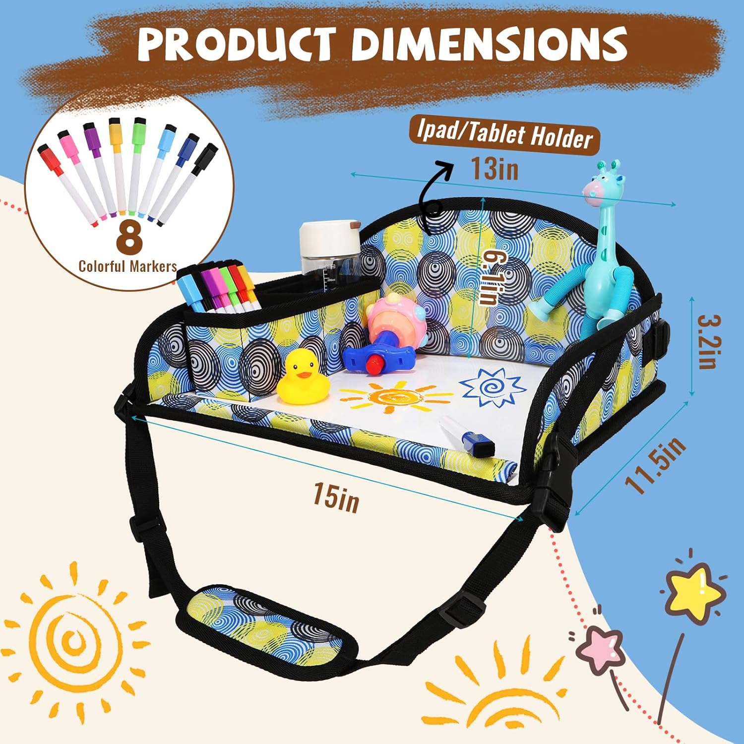 Kids Travel Tray for Airplane - Toddler Car Seat Table Tray, Road Trip Essentials for Boys & Girls, Carseat Lap Desk for Kids Road Trip Activities, Magic Circle