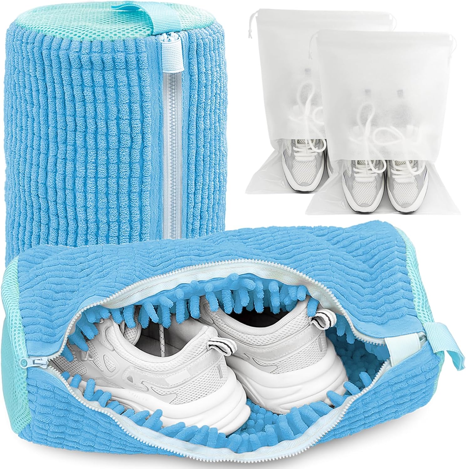Shoe Washing Machine Bag,Laundry Shoe Bag for Washer and Dryer,Reusable Shoe Cleaning Bag for Sneakers,Tennis Shoes,With Self-locking Zipper, Microfiber Inside,Include Shoes Storage Bag