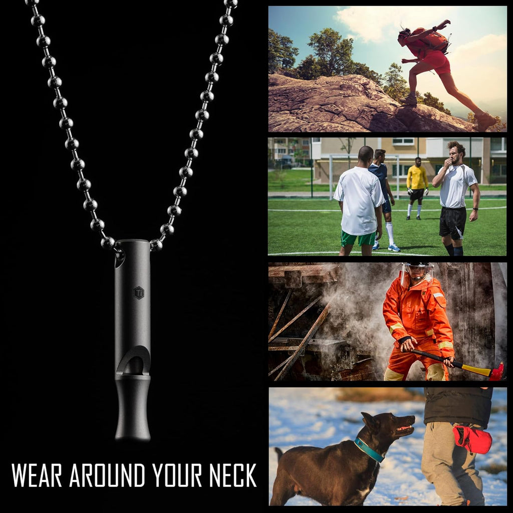 KeyUnity Titanium Emergency Whistle with Metal Lanyard, 120dB+, One-Piece Outdoor Survival Whistle, Ultra-Light, Rustproof